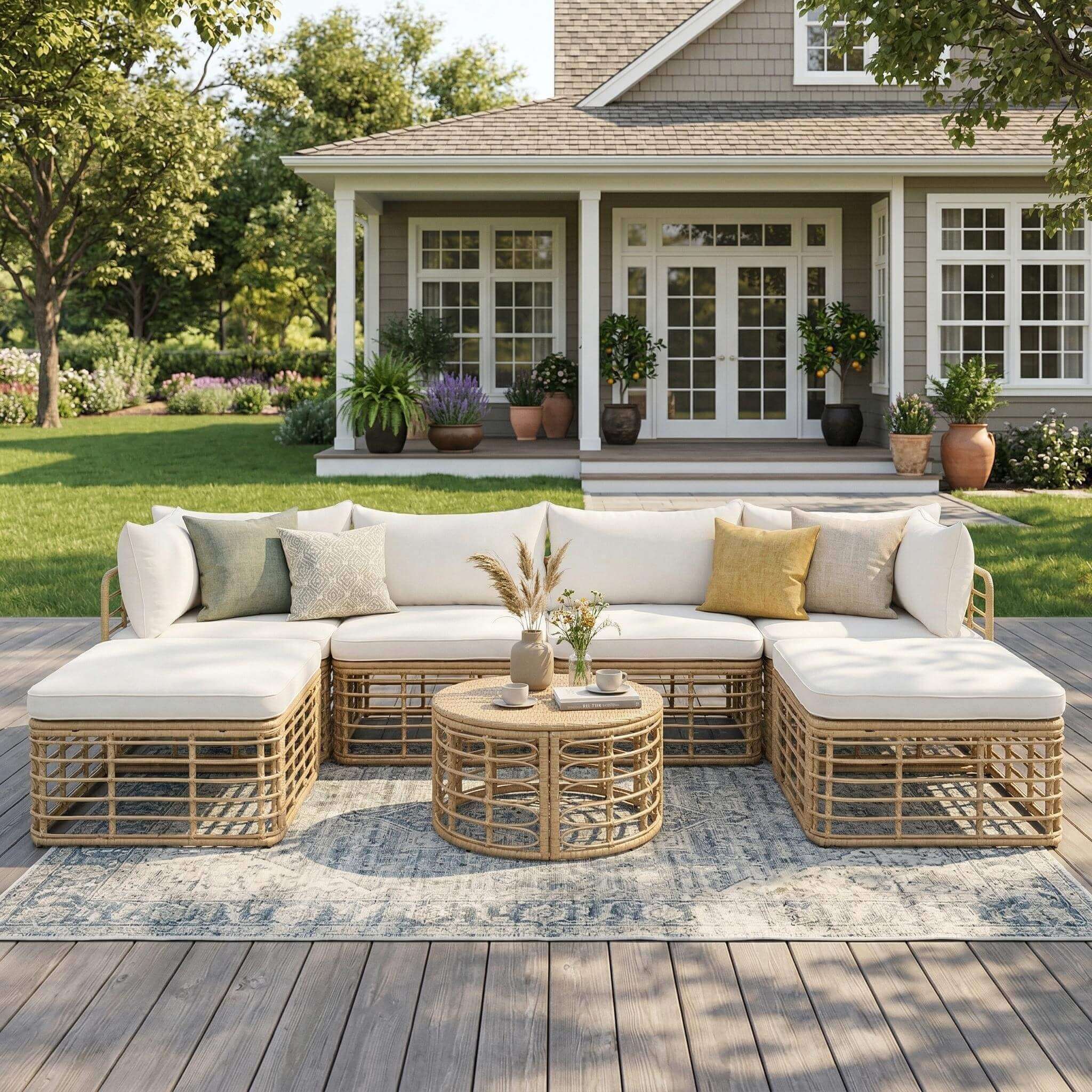 Alora 7-Piece Outdoor All-Weather Rattan Patio Sofa Set With Cushions (SAK47230)