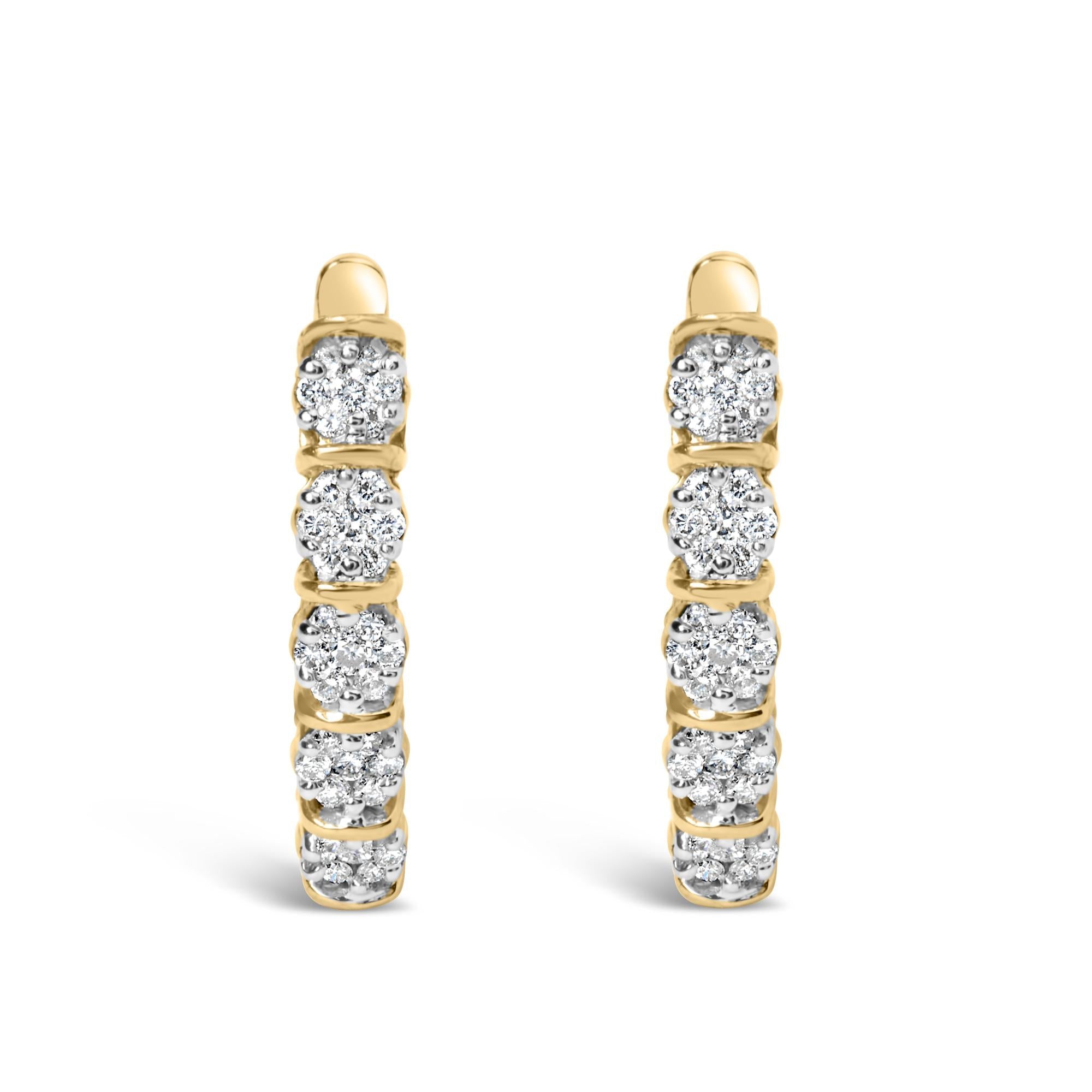 14k Yellow Gold 1/2 Cttw Diamond Cluster Hoop Earrings (H-I Color, SI2-I1 Clarity) - The misfit market