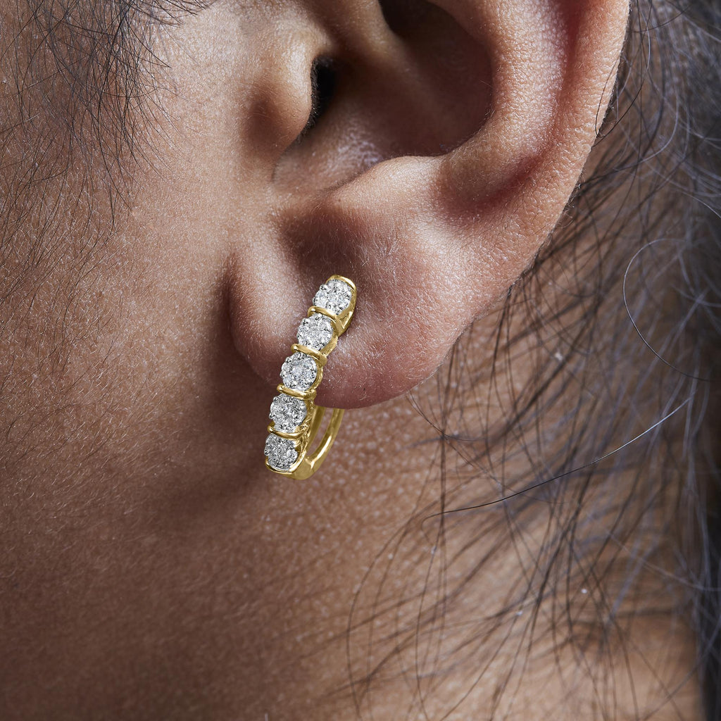 14k Yellow Gold 1/2 Cttw Diamond Cluster Hoop Earrings (H-I Color, SI2-I1 Clarity) - The misfit market