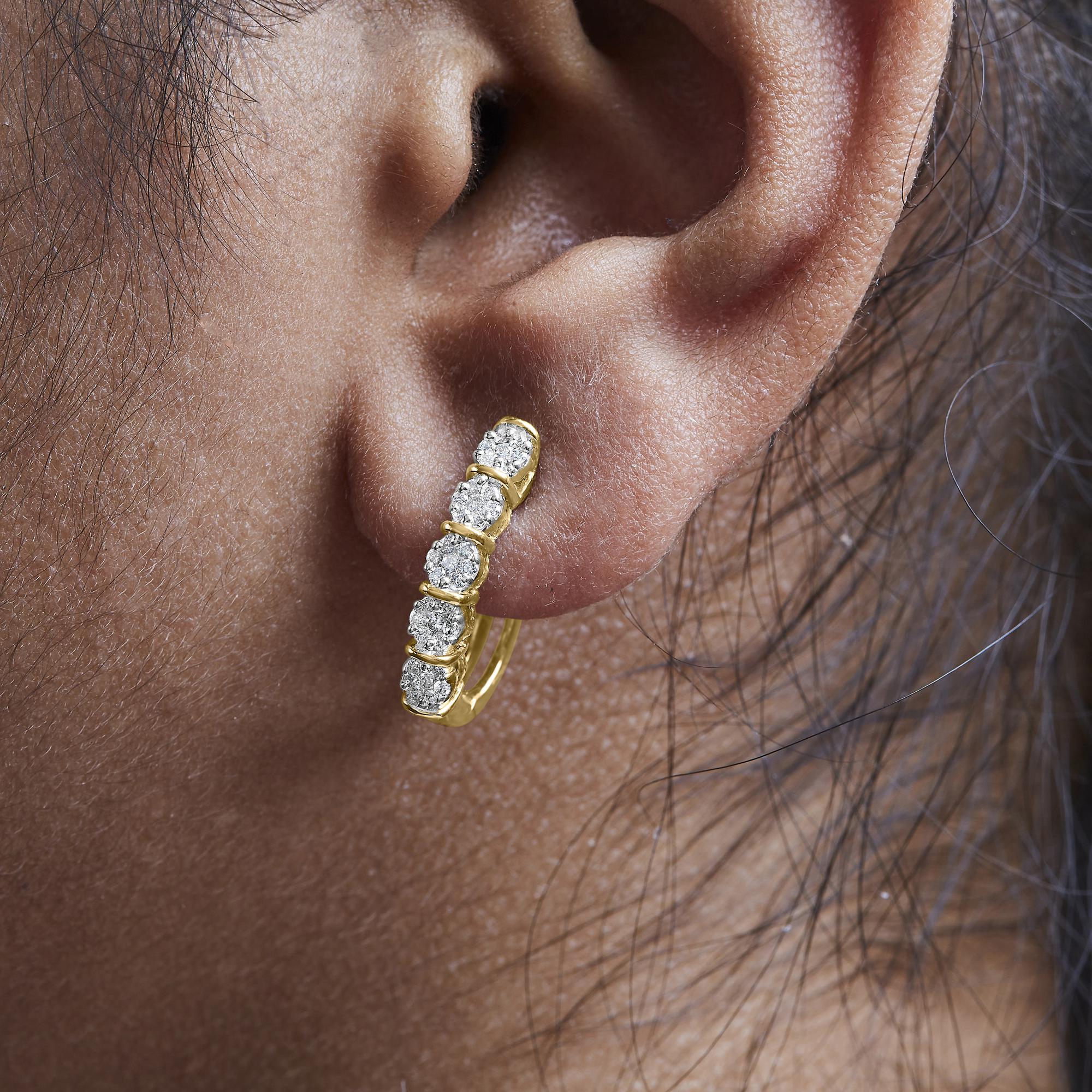 14k Yellow Gold 1/2 Cttw Diamond Cluster Hoop Earrings (H-I Color, SI2-I1 Clarity) - The misfit market