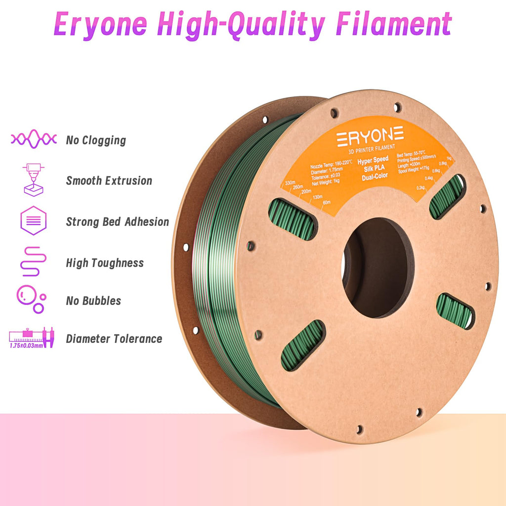 ERYONE Silk Filament PLA+ 1.75mm Shiny 3D Printer Filament, Multicolor PLA 4 in 1, 1kg (2.2LBS)/Spool, HS Silk Quadruple Color Aurora Dream (Teal Green & Violet & Electric Pink & Indigo) - The misfit market