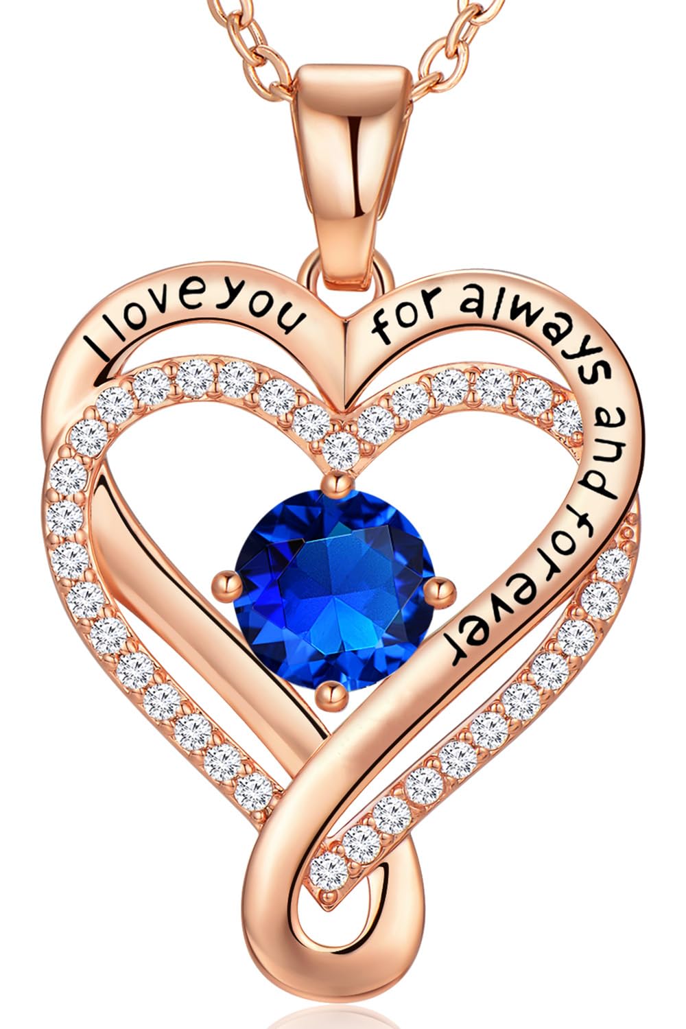 Infinity Love Heart Birthstone Necklace for Women Wife, S925 Sterling Silver Anniversary for Women Wife Birthday Gift for Her Girlfriend Mom Daughters, I Love You Women's Jewelry 18k Rose Gold Filled - The misfit market
