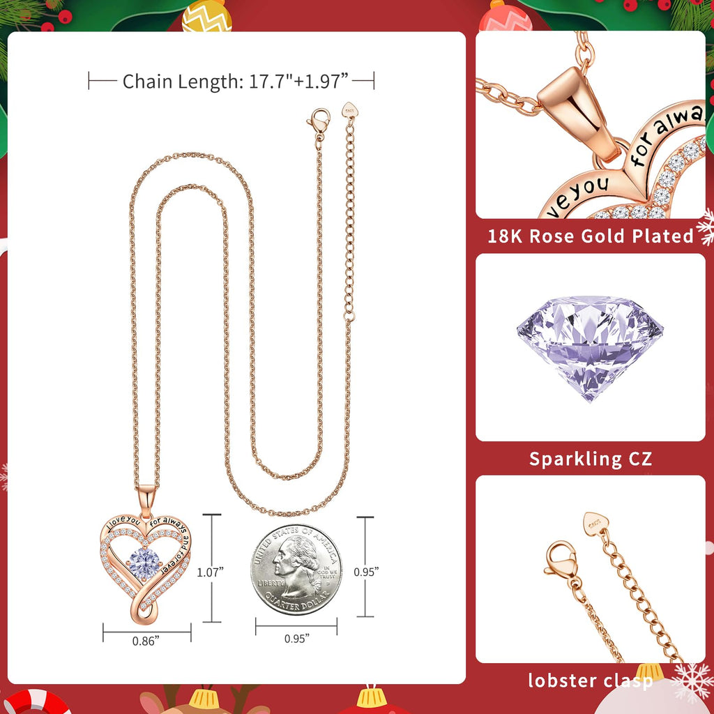 Infinity Love Heart Birthstone Necklace for Women Wife, S925 Sterling Silver Anniversary for Women Wife Birthday Gift for Her Girlfriend Mom Daughters, I Love You Women's Jewelry 18k Rose Gold Filled - The misfit market
