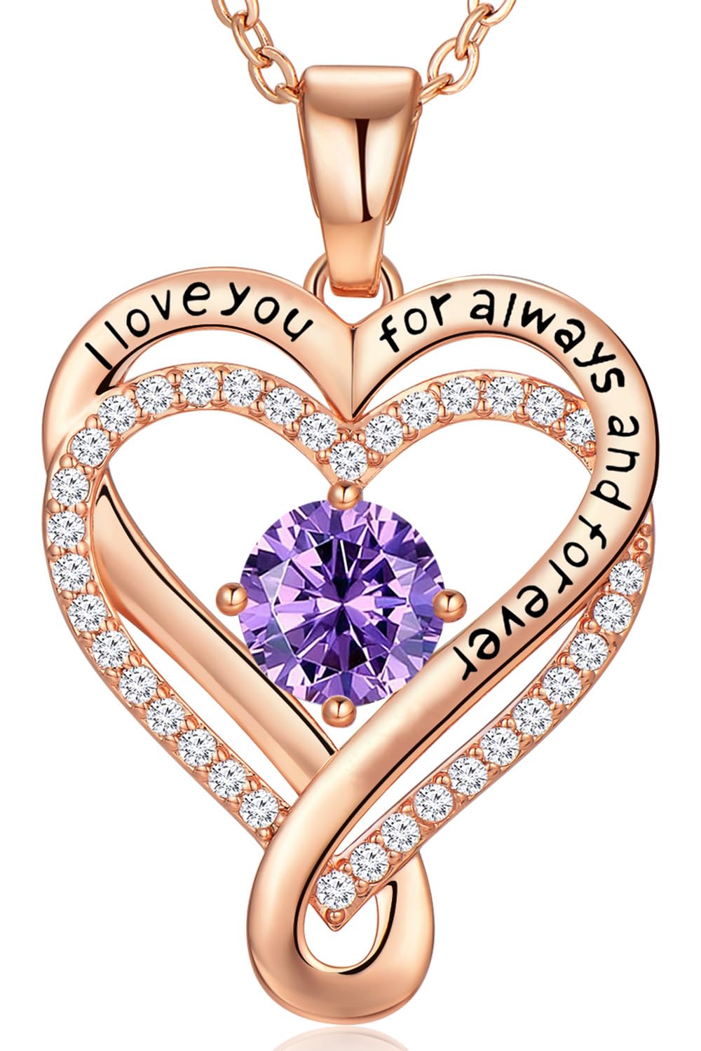 Infinity Love Heart Birthstone Necklace for Women Wife, S925 Sterling Silver Anniversary for Women Wife Birthday Gift for Her Girlfriend Mom Daughters, I Love You Women's Jewelry 18k Rose Gold Filled - The misfit market