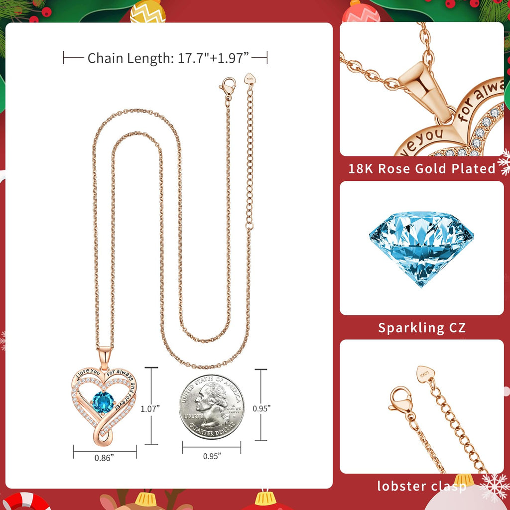 Infinity Love Heart Birthstone Necklace for Women Wife, S925 Sterling Silver Anniversary for Women Wife Birthday Gift for Her Girlfriend Mom Daughters, I Love You Women's Jewelry 18k Rose Gold Filled - The misfit market
