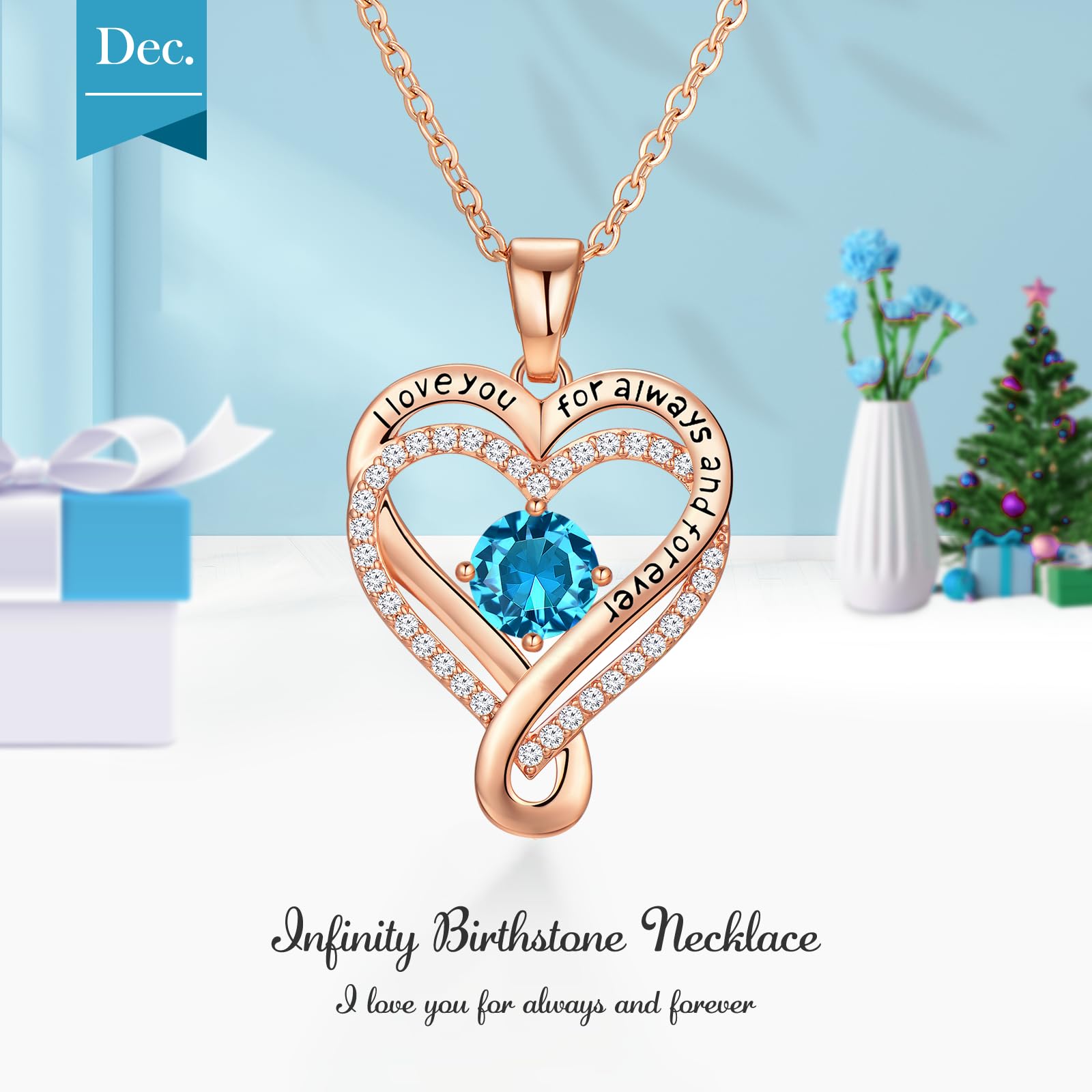Infinity Love Heart Birthstone Necklace for Women Wife, S925 Sterling Silver Anniversary for Women Wife Birthday Gift for Her Girlfriend Mom Daughters, I Love You Women's Jewelry 18k Rose Gold Filled - The misfit market