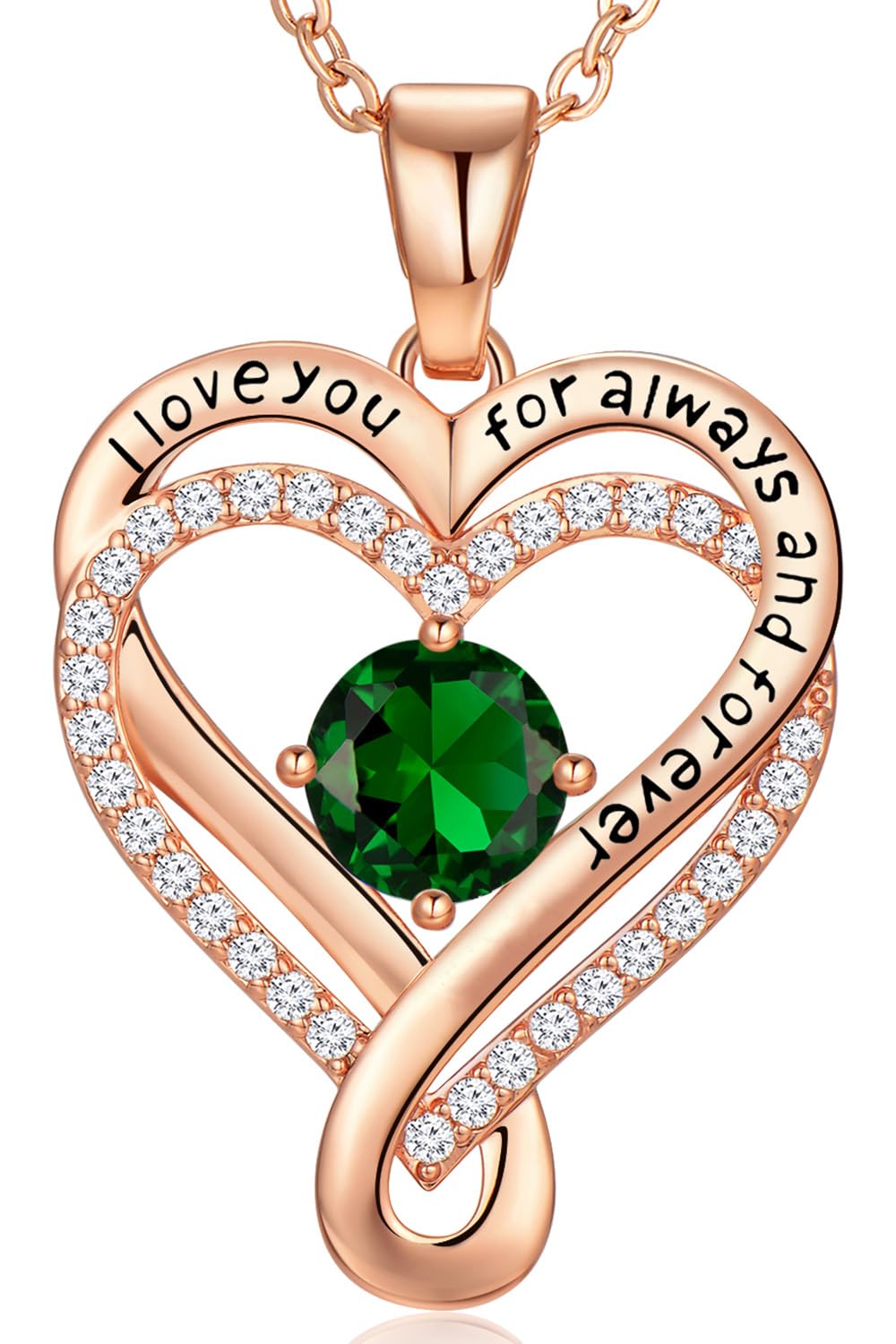 Infinity Love Heart Birthstone Necklace for Women Wife, S925 Sterling Silver Anniversary for Women Wife Birthday Gift for Her Girlfriend Mom Daughters, I Love You Women's Jewelry 18k Rose Gold Filled - The misfit market