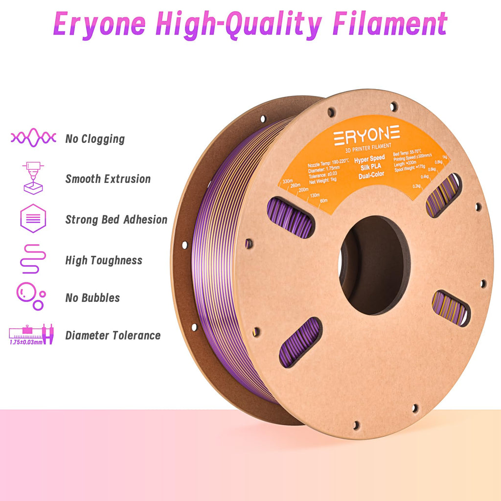 ERYONE Silk Filament PLA+ 1.75mm Shiny 3D Printer Filament, Multicolor PLA 4 in 1, 1kg (2.2LBS)/Spool, HS Silk Quadruple Color Aurora Dream (Teal Green & Violet & Electric Pink & Indigo) - The misfit market