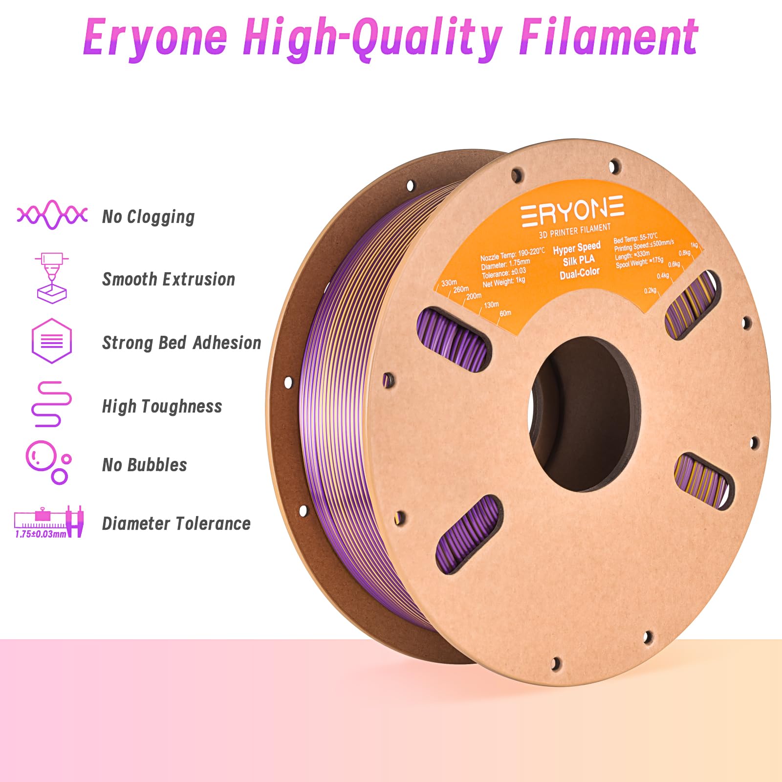 ERYONE Silk Filament PLA+ 1.75mm Shiny 3D Printer Filament, Multicolor PLA 4 in 1, 1kg (2.2LBS)/Spool, HS Silk Quadruple Color Aurora Dream (Teal Green & Violet & Electric Pink & Indigo) - The misfit market