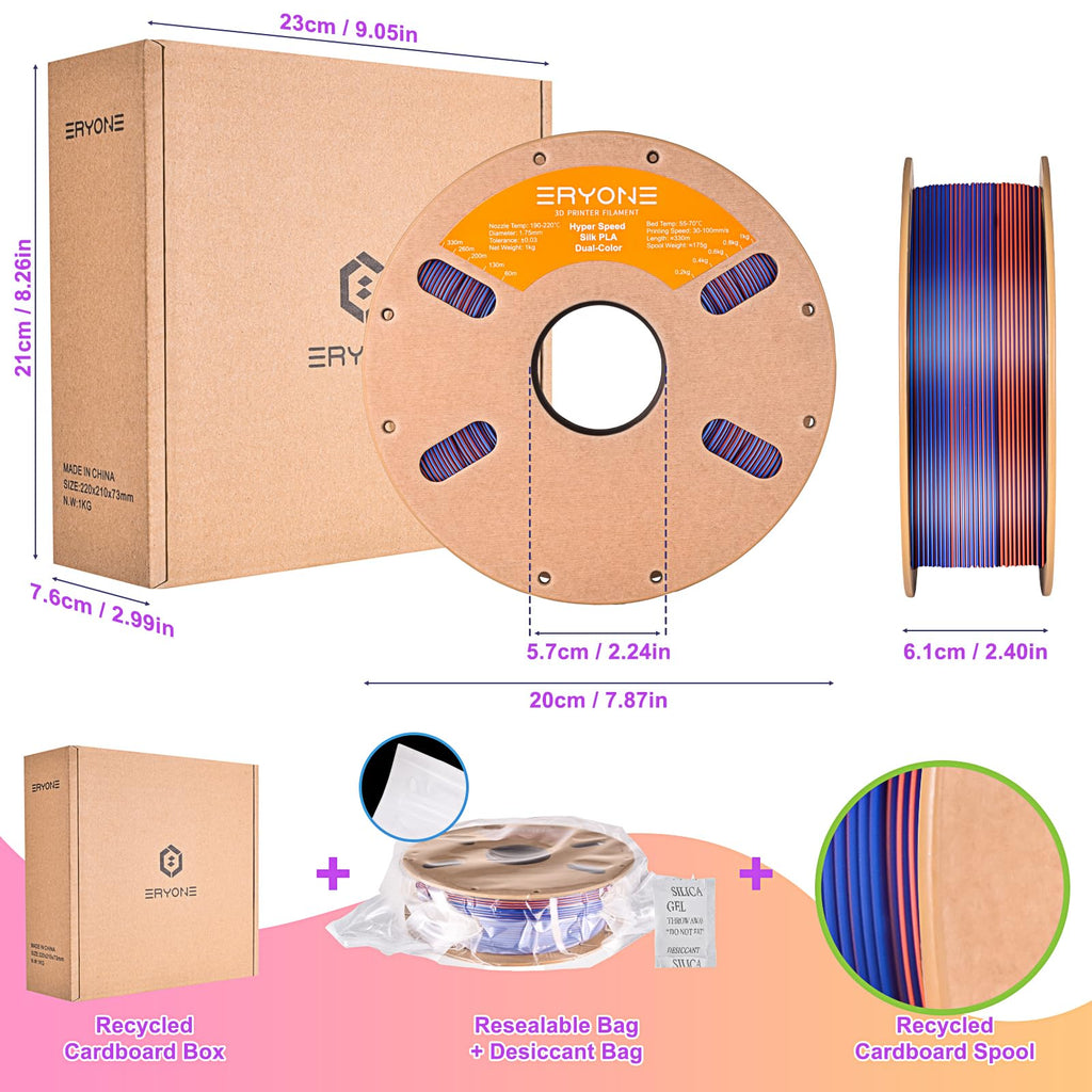 ERYONE Silk Filament PLA+ 1.75mm Shiny 3D Printer Filament, Multicolor PLA 4 in 1, 1kg (2.2LBS)/Spool, HS Silk Quadruple Color Aurora Dream (Teal Green & Violet & Electric Pink & Indigo) - The misfit market