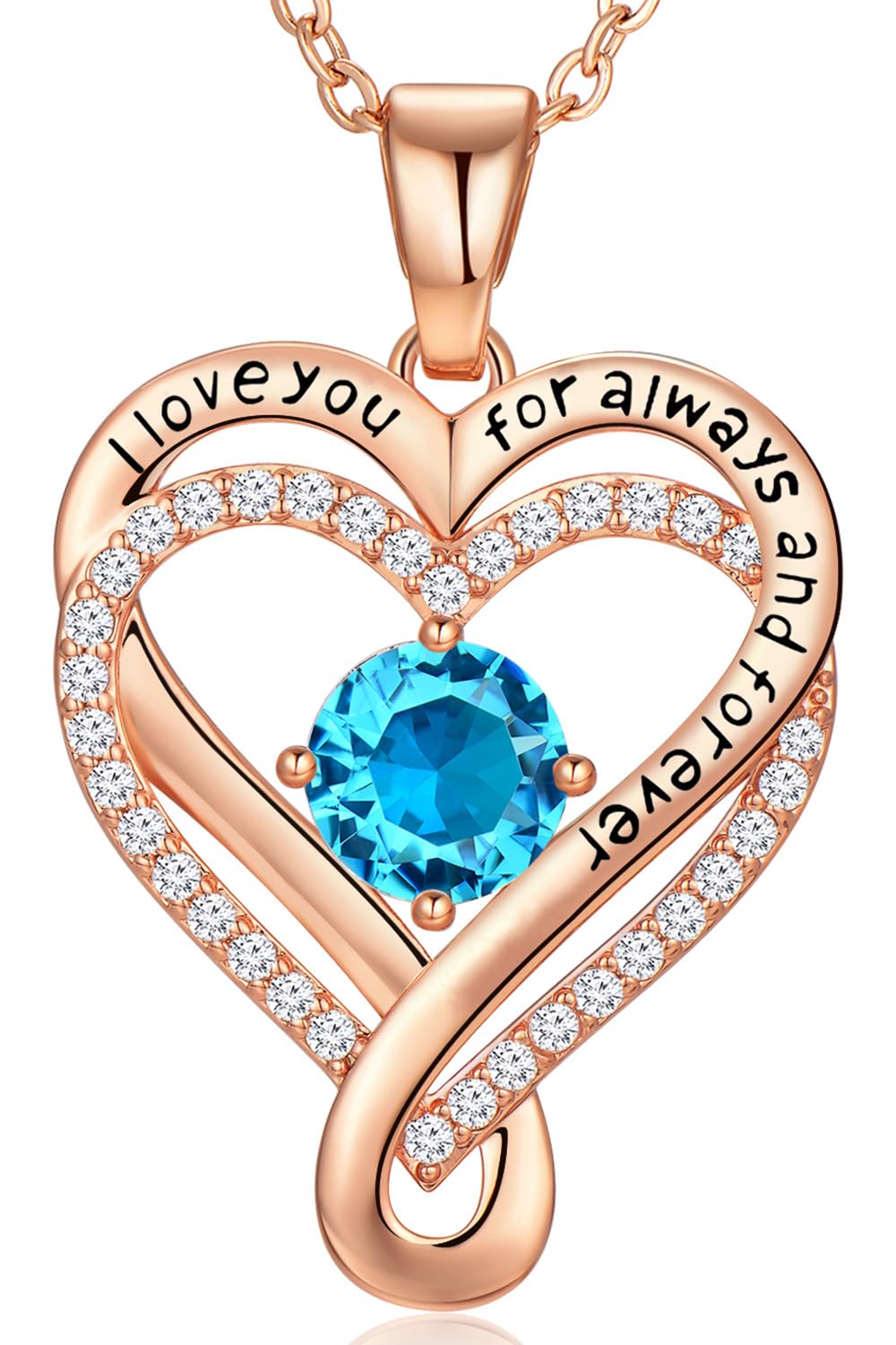 Infinity Love Heart Birthstone Necklace for Women Wife, S925 Sterling Silver Anniversary for Women Wife Birthday Gift for Her Girlfriend Mom Daughters, I Love You Women's Jewelry 18k Rose Gold Filled - The misfit market