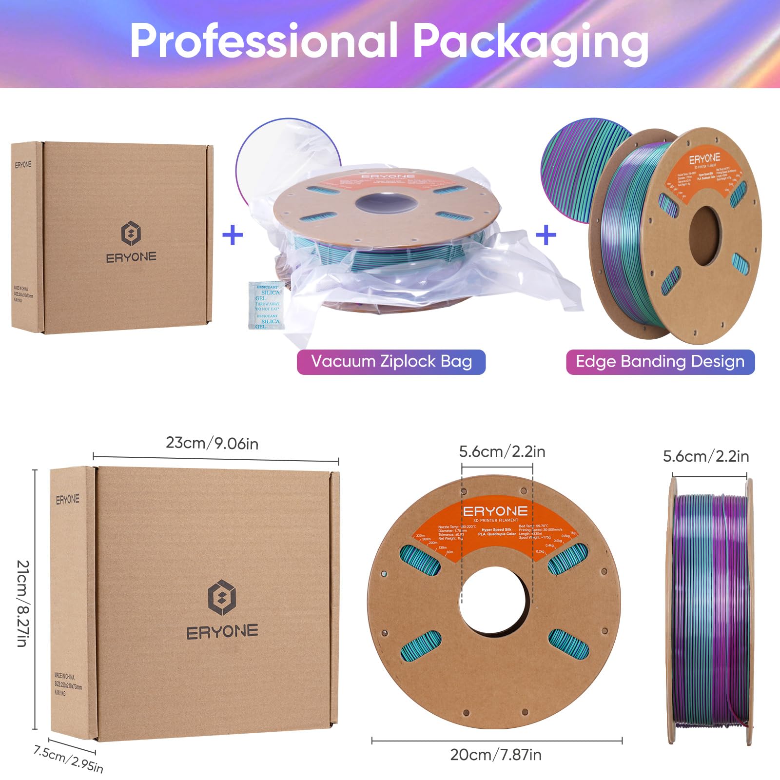 ERYONE Silk Filament PLA+ 1.75mm Shiny 3D Printer Filament, Multicolor PLA 4 in 1, 1kg (2.2LBS)/Spool, HS Silk Quadruple Color Aurora Dream (Teal Green & Violet & Electric Pink & Indigo) - The misfit market