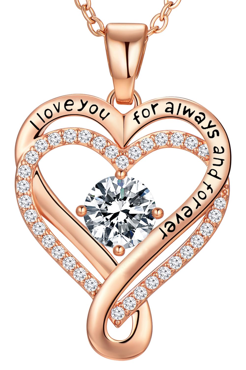 Infinity Love Heart Birthstone Necklace for Women Wife, S925 Sterling Silver Anniversary for Women Wife Birthday Gift for Her Girlfriend Mom Daughters, I Love You Women's Jewelry 18k Rose Gold Filled - The misfit market
