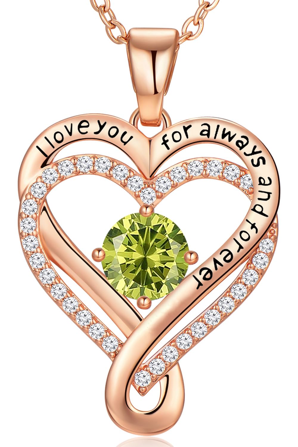 Infinity Love Heart Birthstone Necklace for Women Wife, S925 Sterling Silver Anniversary for Women Wife Birthday Gift for Her Girlfriend Mom Daughters, I Love You Women's Jewelry 18k Rose Gold Filled - The misfit market