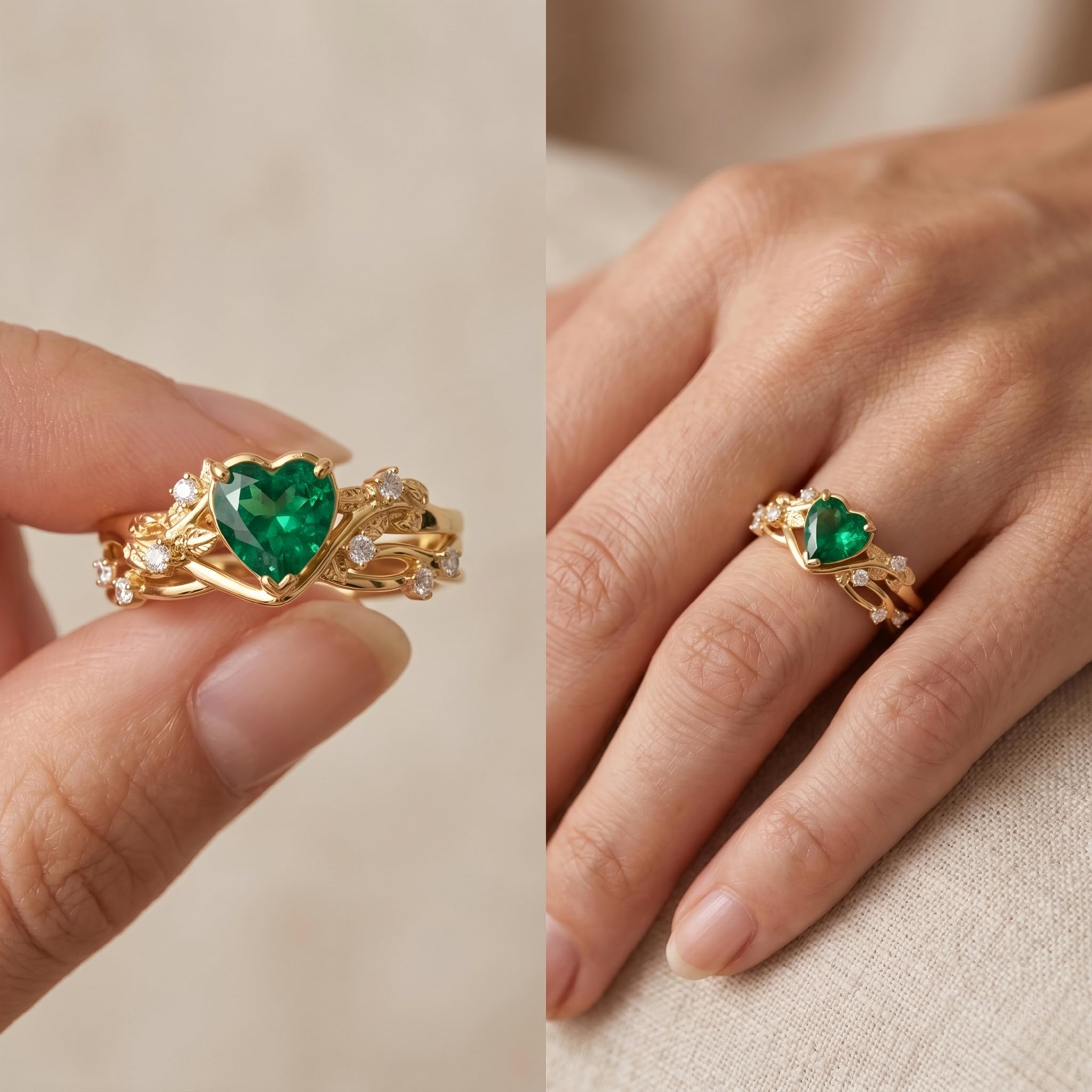 Emerald Ring For Women One To Three Carat In 10K 14K Or 18K Gold May Birthstone Wedding Promise Ring Free Engraving - The misfit market
