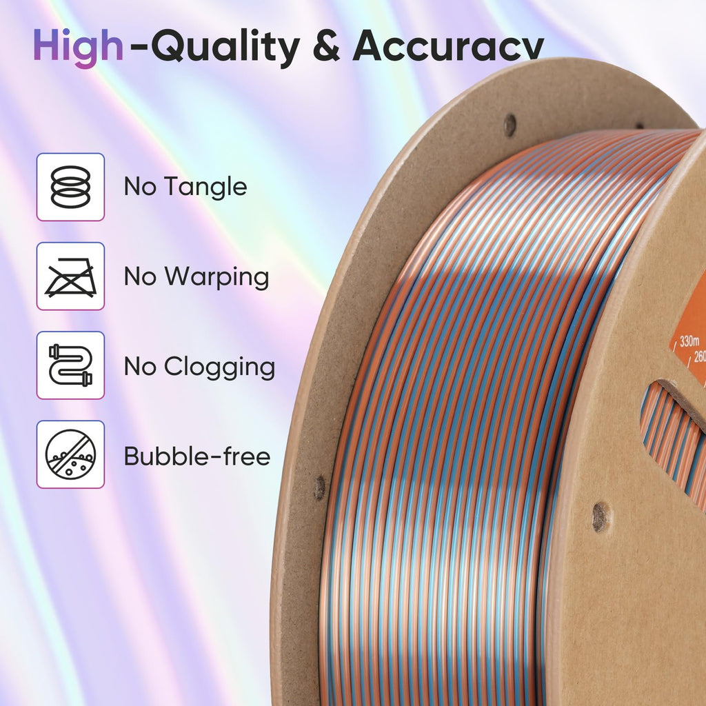 ERYONE Silk Filament PLA+ 1.75mm Shiny 3D Printer Filament, Multicolor PLA 4 in 1, 1kg (2.2LBS)/Spool, HS Silk Quadruple Color Aurora Dream (Teal Green & Violet & Electric Pink & Indigo) - The misfit market
