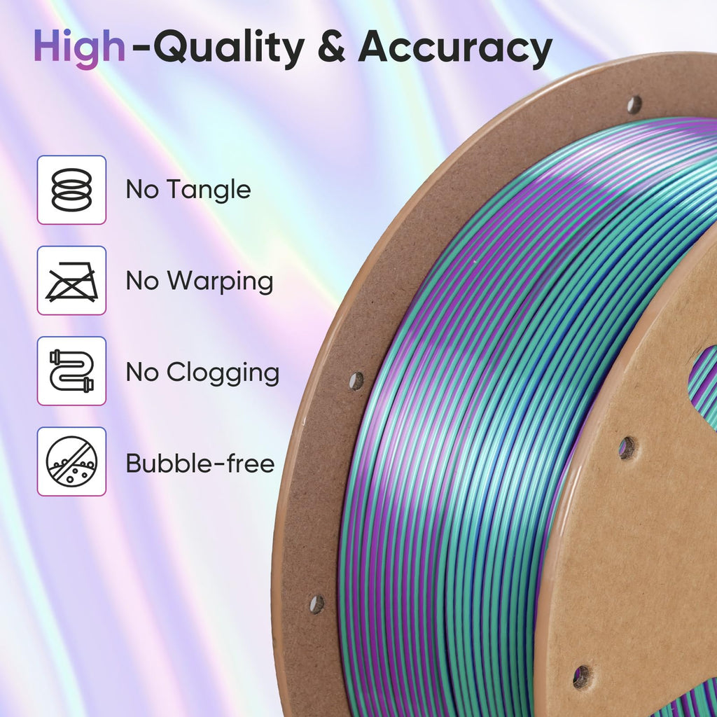 ERYONE Silk Filament PLA+ 1.75mm Shiny 3D Printer Filament, Multicolor PLA 4 in 1, 1kg (2.2LBS)/Spool, HS Silk Quadruple Color Aurora Dream (Teal Green & Violet & Electric Pink & Indigo) - The misfit market