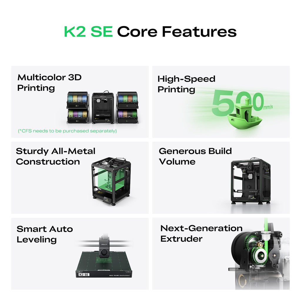 Creality K2 SE 3D Printer, 500mm/s High-Speed Printing, Support Multi Color 3D Printing Needs CFS, Solid Metal Build, Auto Leveling, Direct Drive Extruder, Quick-Swap Nozzle, 220×215×245mm Print Size - The misfit market