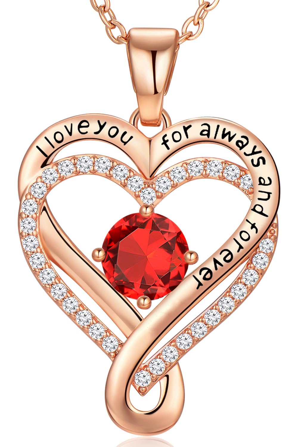 Infinity Love Heart Birthstone Necklace for Women Wife, S925 Sterling Silver Anniversary for Women Wife Birthday Gift for Her Girlfriend Mom Daughters, I Love You Women's Jewelry 18k Rose Gold Filled - The misfit market