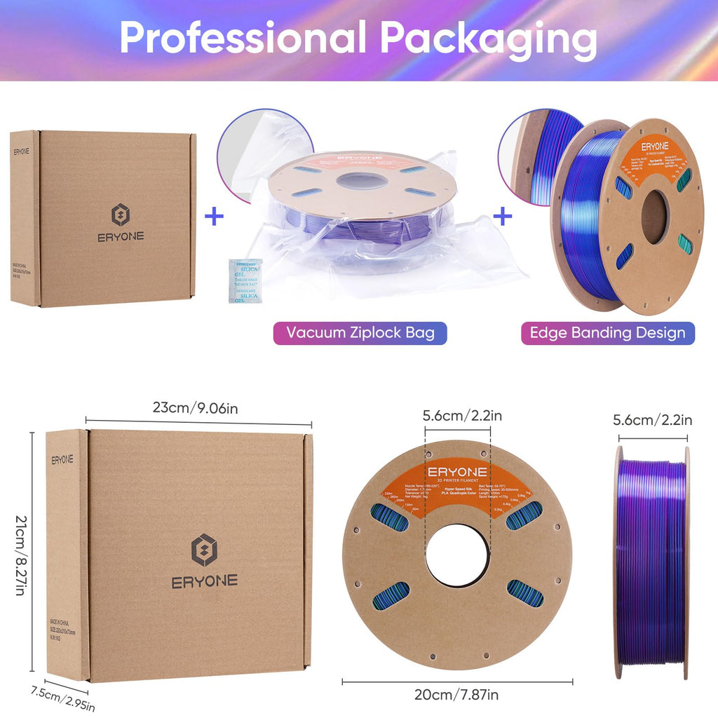 ERYONE Silk Filament PLA+ 1.75mm Shiny 3D Printer Filament, Multicolor PLA 4 in 1, 1kg (2.2LBS)/Spool, HS Silk Quadruple Color Aurora Dream (Teal Green & Violet & Electric Pink & Indigo) - The misfit market