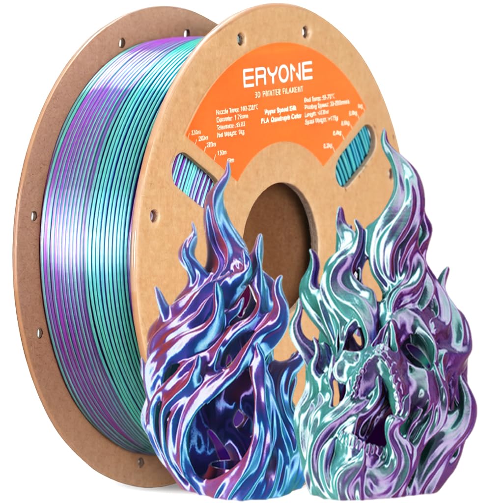 ERYONE Silk Filament PLA+ 1.75mm Shiny 3D Printer Filament, Multicolor PLA 4 in 1, 1kg (2.2LBS)/Spool, HS Silk Quadruple Color Aurora Dream (Teal Green & Violet & Electric Pink & Indigo) - The misfit market