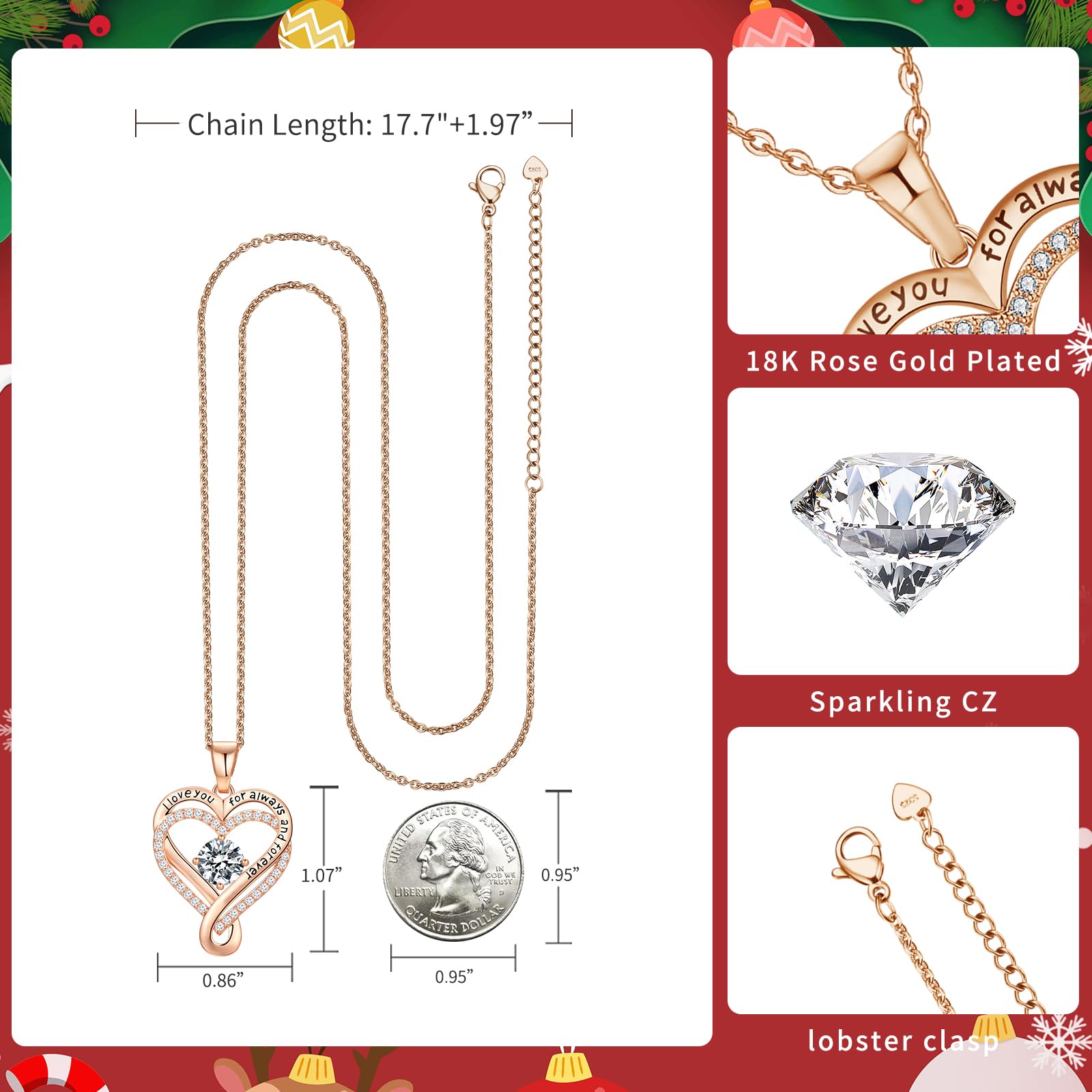 Infinity Love Heart Birthstone Necklace for Women Wife, S925 Sterling Silver Anniversary for Women Wife Birthday Gift for Her Girlfriend Mom Daughters, I Love You Women's Jewelry 18k Rose Gold Filled - The misfit market