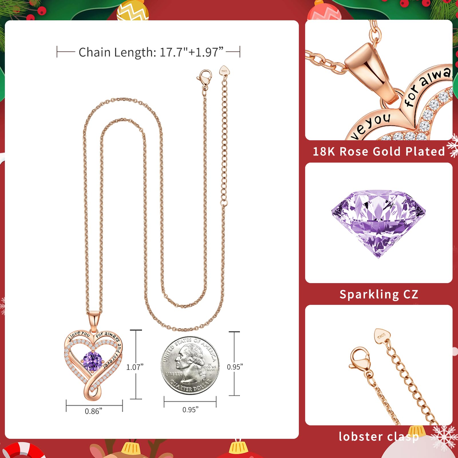 Infinity Love Heart Birthstone Necklace for Women Wife, S925 Sterling Silver Anniversary for Women Wife Birthday Gift for Her Girlfriend Mom Daughters, I Love You Women's Jewelry 18k Rose Gold Filled - The misfit market