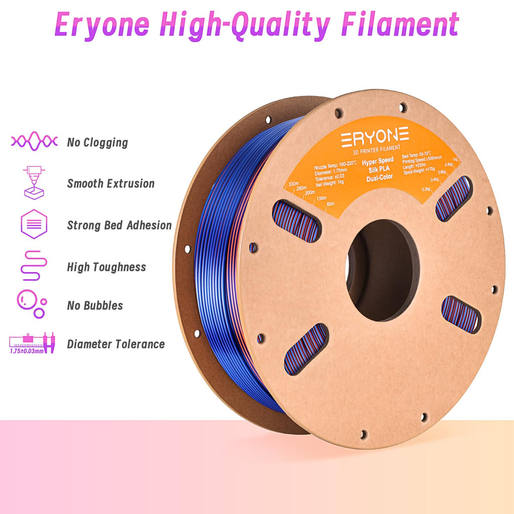 ERYONE Silk Filament PLA+ 1.75mm Shiny 3D Printer Filament, Multicolor PLA 4 in 1, 1kg (2.2LBS)/Spool, HS Silk Quadruple Color Aurora Dream (Teal Green & Violet & Electric Pink & Indigo) - The misfit market