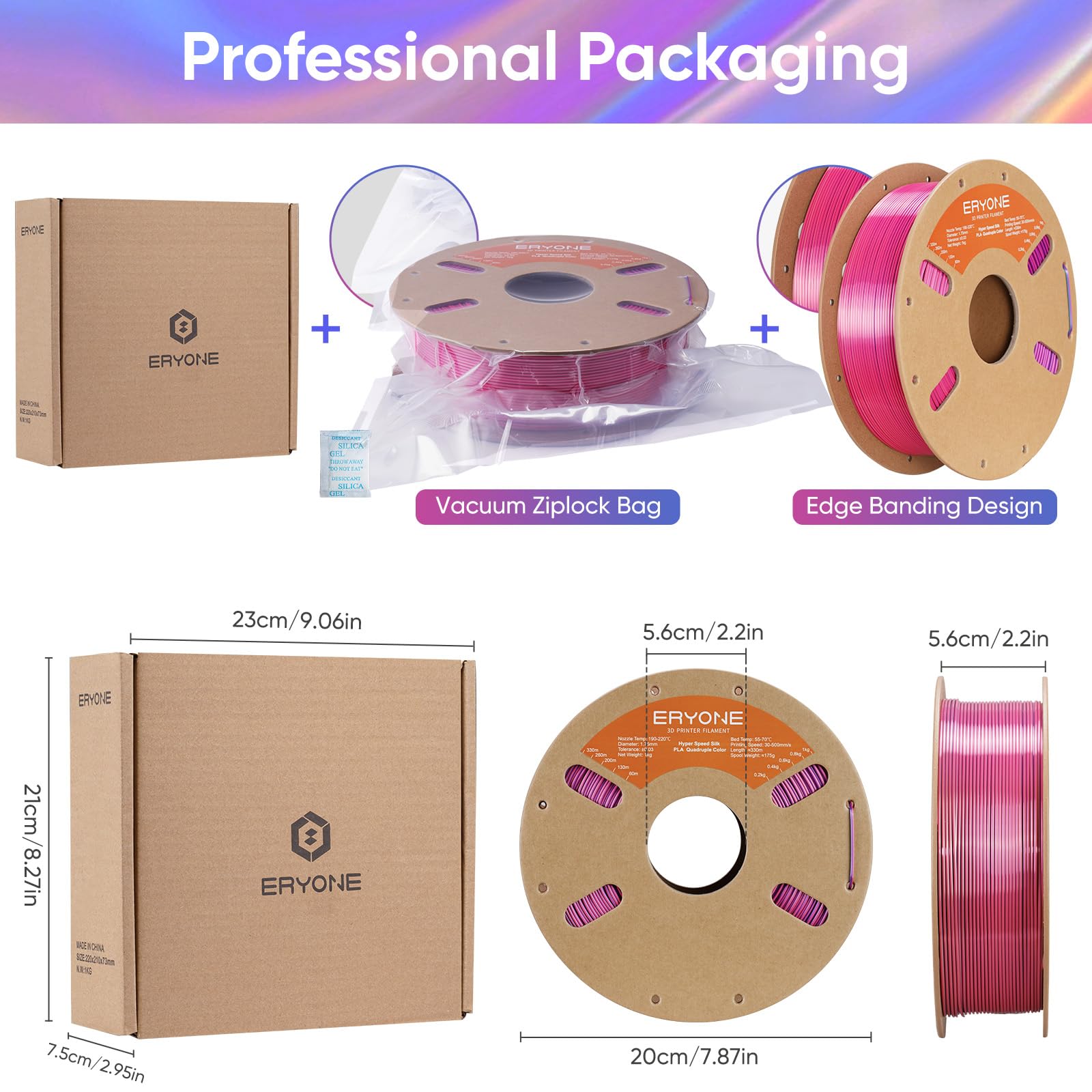 ERYONE Silk Filament PLA+ 1.75mm Shiny 3D Printer Filament, Multicolor PLA 4 in 1, 1kg (2.2LBS)/Spool, HS Silk Quadruple Color Aurora Dream (Teal Green & Violet & Electric Pink & Indigo) - The misfit market