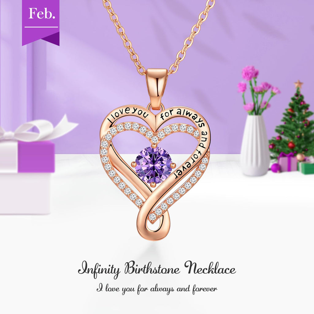 Infinity Love Heart Birthstone Necklace for Women Wife, S925 Sterling Silver Anniversary for Women Wife Birthday Gift for Her Girlfriend Mom Daughters, I Love You Women's Jewelry 18k Rose Gold Filled - The misfit market