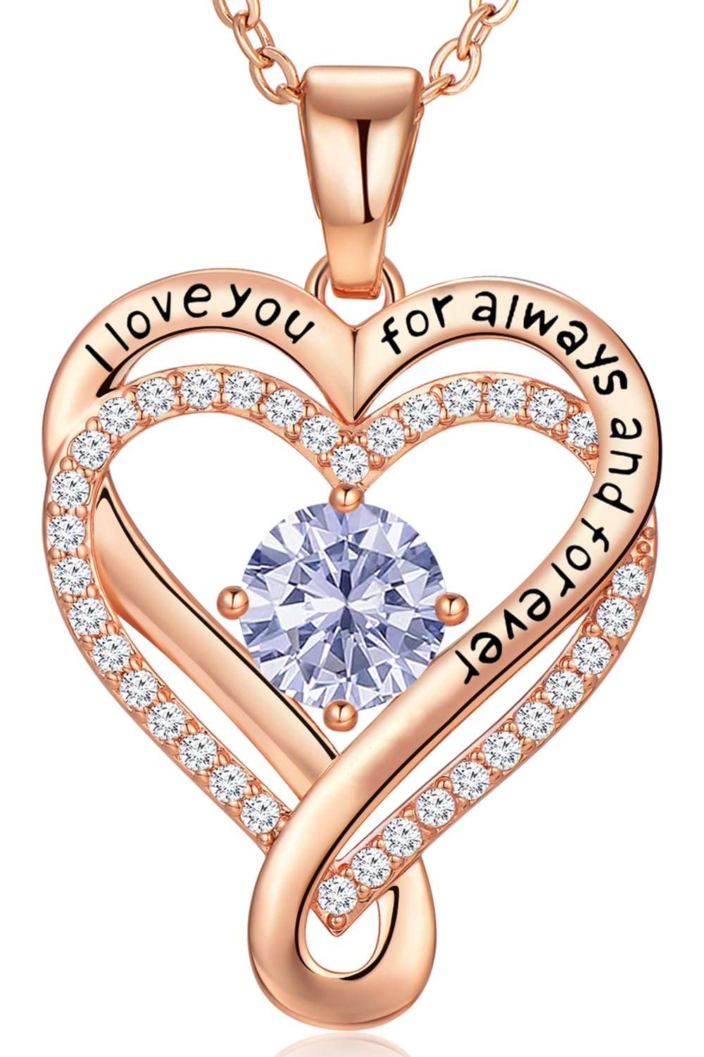 Infinity Love Heart Birthstone Necklace for Women Wife, S925 Sterling Silver Anniversary for Women Wife Birthday Gift for Her Girlfriend Mom Daughters, I Love You Women's Jewelry 18k Rose Gold Filled - The misfit market