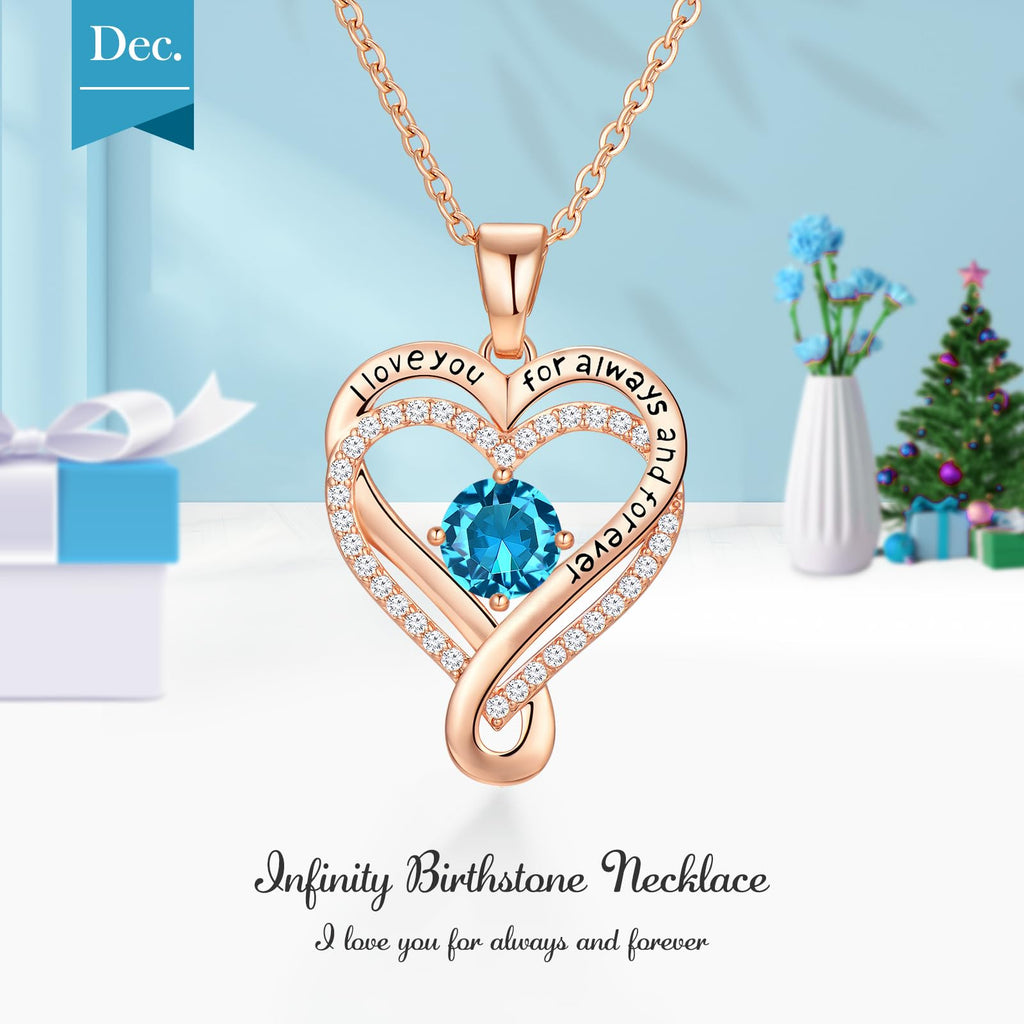 Infinity Love Heart Birthstone Necklace for Women Wife, S925 Sterling Silver Anniversary for Women Wife Birthday Gift for Her Girlfriend Mom Daughters, I Love You Women's Jewelry 18k Rose Gold Filled - The misfit market