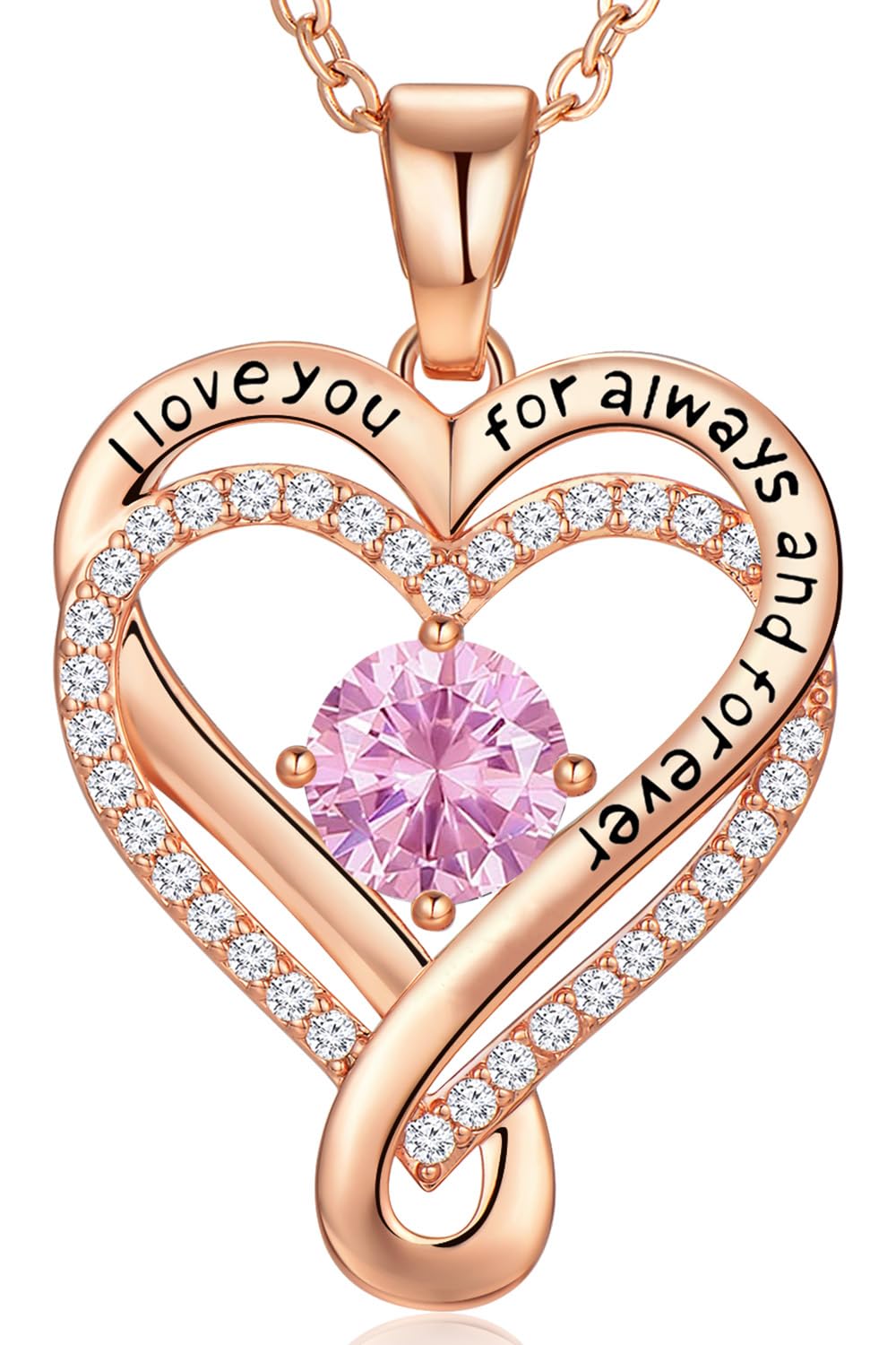 Infinity Love Heart Birthstone Necklace for Women Wife, S925 Sterling Silver Anniversary for Women Wife Birthday Gift for Her Girlfriend Mom Daughters, I Love You Women's Jewelry 18k Rose Gold Filled - The misfit market