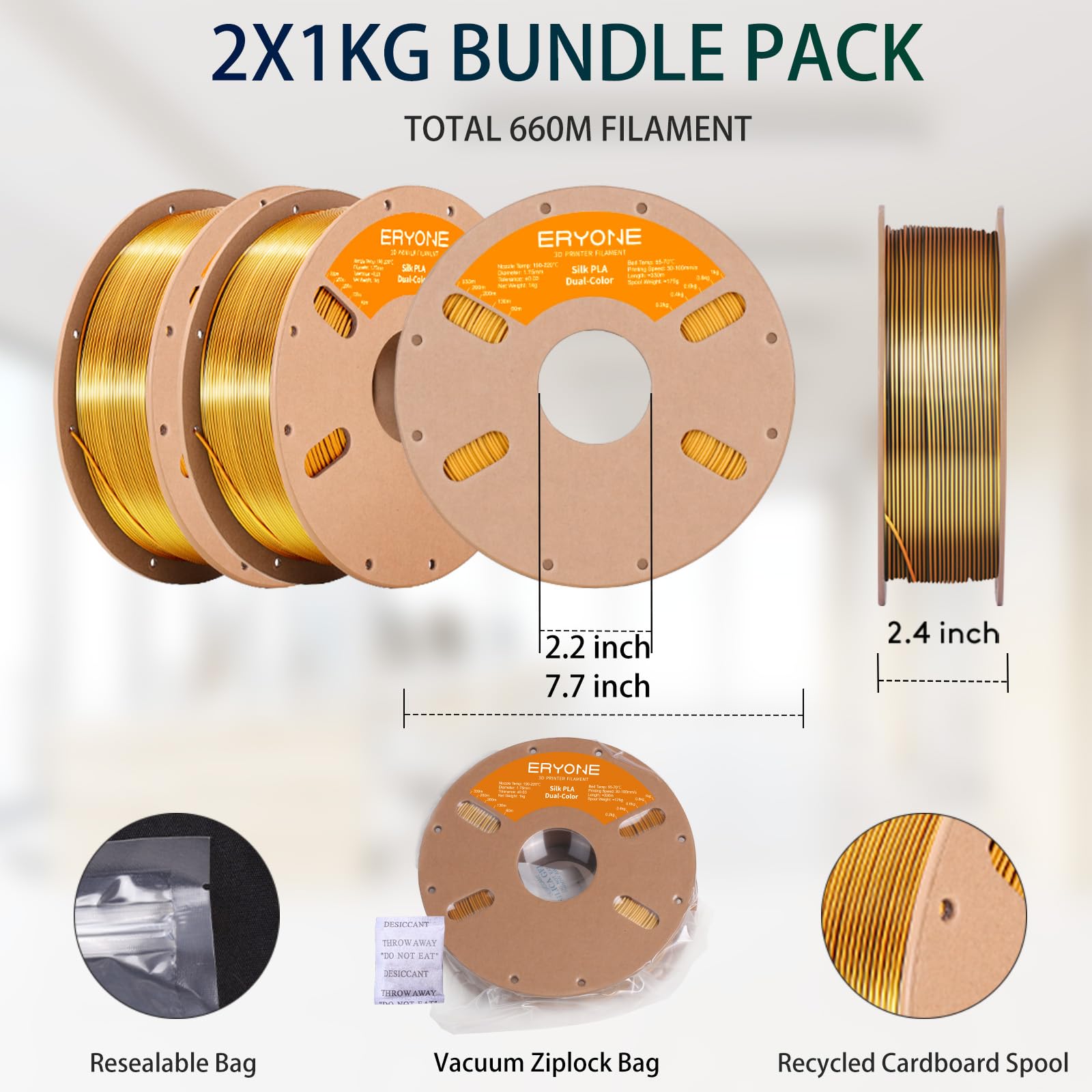 ERYONE Silk Tri Color PLA Filament 3D Printer 1.75mm +/- 0.03mm, Multicolor Filament Tricolor PLA Bundle 2KG Cardboard Spool, Red Blue Green - The misfit market