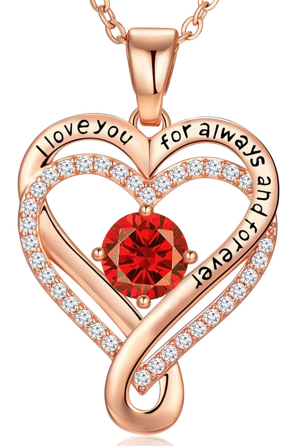 Infinity Love Heart Birthstone Necklace for Women Wife, S925 Sterling Silver Anniversary for Women Wife Birthday Gift for Her Girlfriend Mom Daughters, I Love You Women's Jewelry 18k Rose Gold Filled - The misfit market