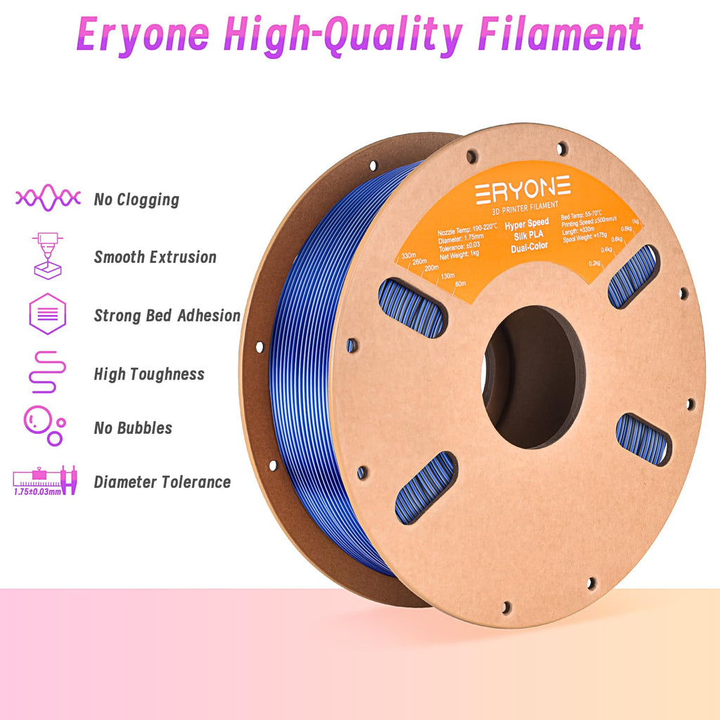 ERYONE Silk Filament PLA+ 1.75mm Shiny 3D Printer Filament, Multicolor PLA 4 in 1, 1kg (2.2LBS)/Spool, HS Silk Quadruple Color Aurora Dream (Teal Green & Violet & Electric Pink & Indigo) - The misfit market