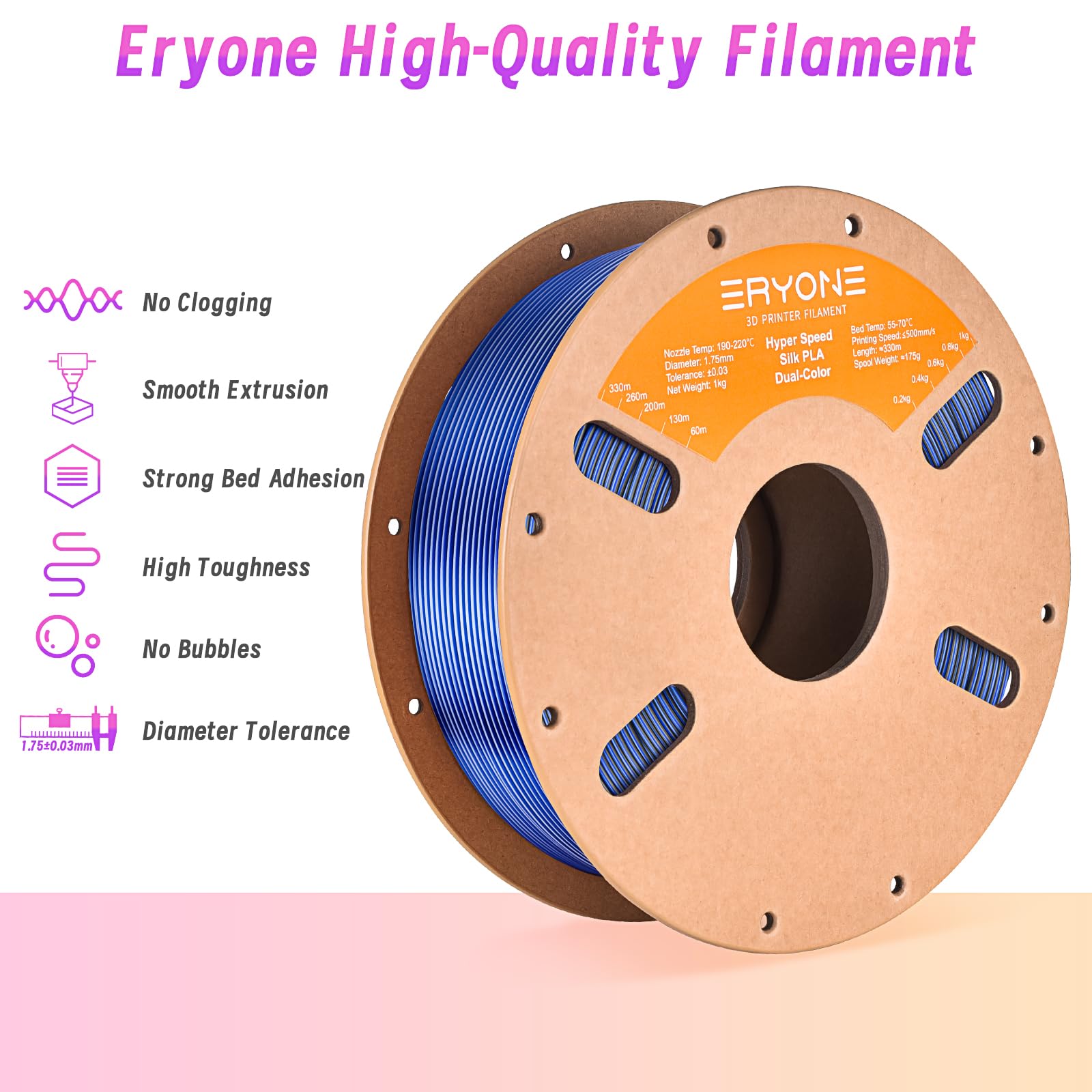 ERYONE Silk Filament PLA+ 1.75mm Shiny 3D Printer Filament, Multicolor PLA 4 in 1, 1kg (2.2LBS)/Spool, HS Silk Quadruple Color Aurora Dream (Teal Green & Violet & Electric Pink & Indigo) - The misfit market
