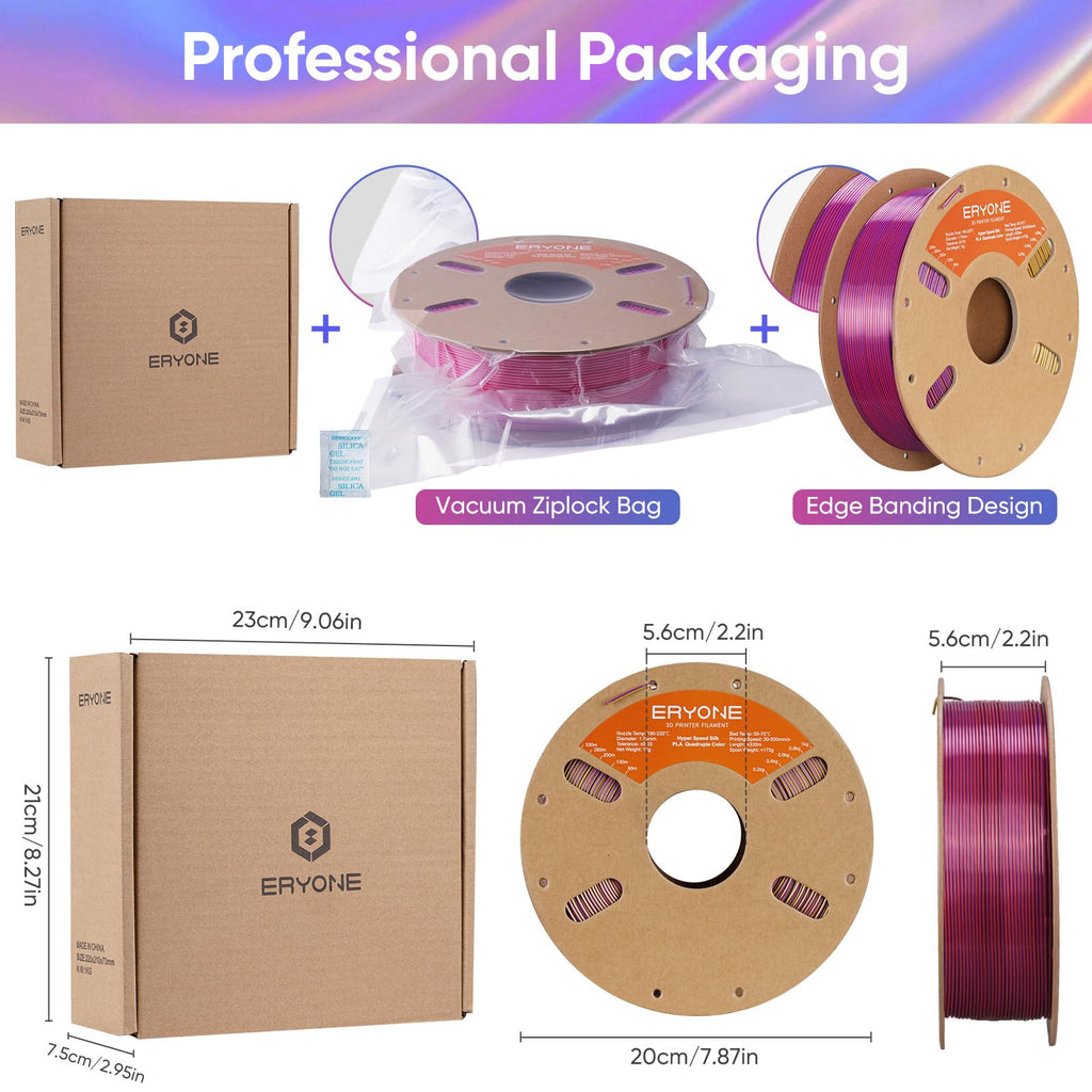 ERYONE Silk Filament PLA+ 1.75mm Shiny 3D Printer Filament, Multicolor PLA 4 in 1, 1kg (2.2LBS)/Spool, HS Silk Quadruple Color Aurora Dream (Teal Green & Violet & Electric Pink & Indigo) - The misfit market
