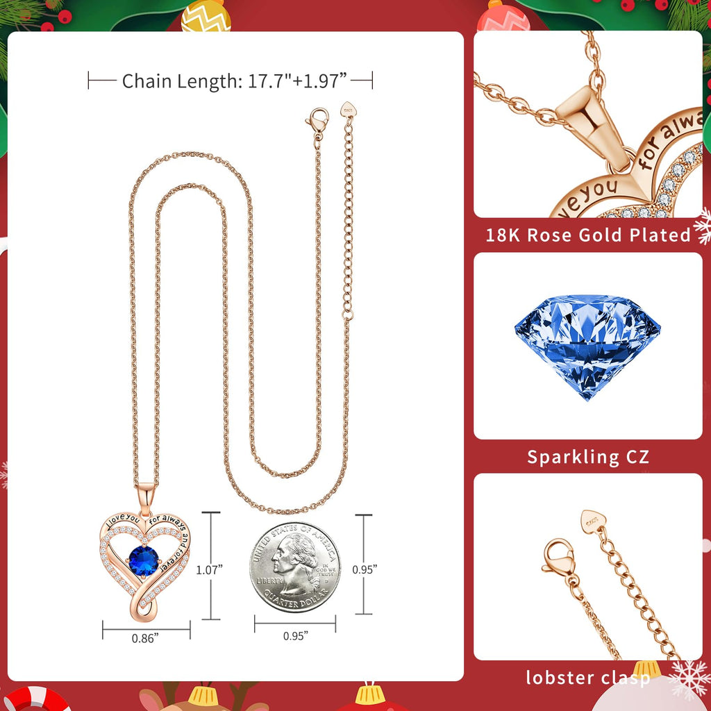 Infinity Love Heart Birthstone Necklace for Women Wife, S925 Sterling Silver Anniversary for Women Wife Birthday Gift for Her Girlfriend Mom Daughters, I Love You Women's Jewelry 18k Rose Gold Filled - The misfit market