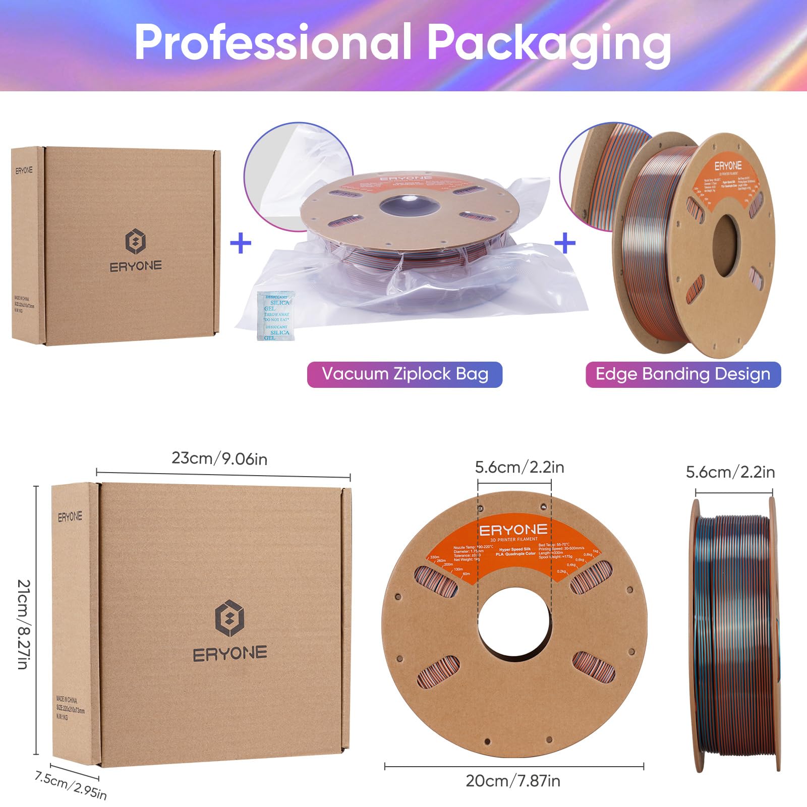 ERYONE Silk Filament PLA+ 1.75mm Shiny 3D Printer Filament, Multicolor PLA 4 in 1, 1kg (2.2LBS)/Spool, HS Silk Quadruple Color Aurora Dream (Teal Green & Violet & Electric Pink & Indigo) - The misfit market