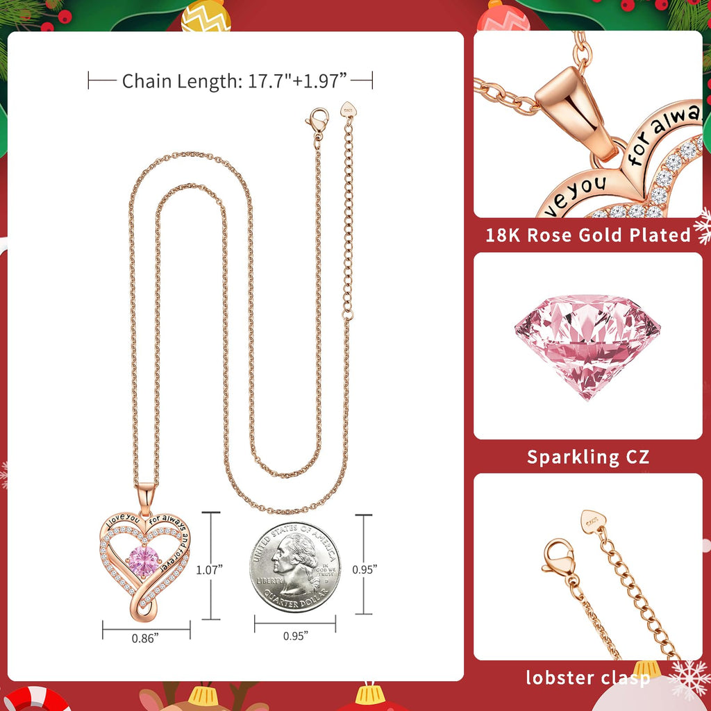 Infinity Love Heart Birthstone Necklace for Women Wife, S925 Sterling Silver Anniversary for Women Wife Birthday Gift for Her Girlfriend Mom Daughters, I Love You Women's Jewelry 18k Rose Gold Filled - The misfit market