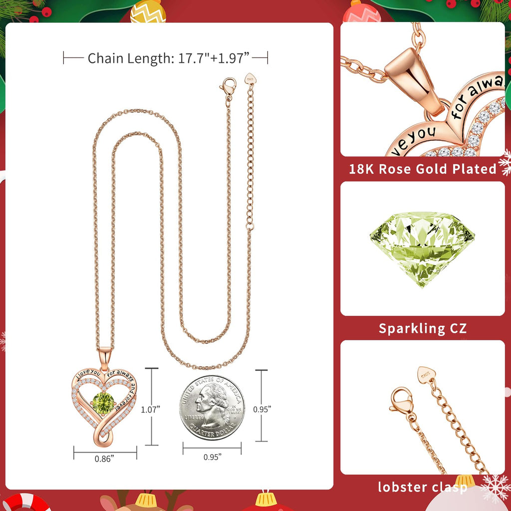 Infinity Love Heart Birthstone Necklace for Women Wife, S925 Sterling Silver Anniversary for Women Wife Birthday Gift for Her Girlfriend Mom Daughters, I Love You Women's Jewelry 18k Rose Gold Filled - The misfit market