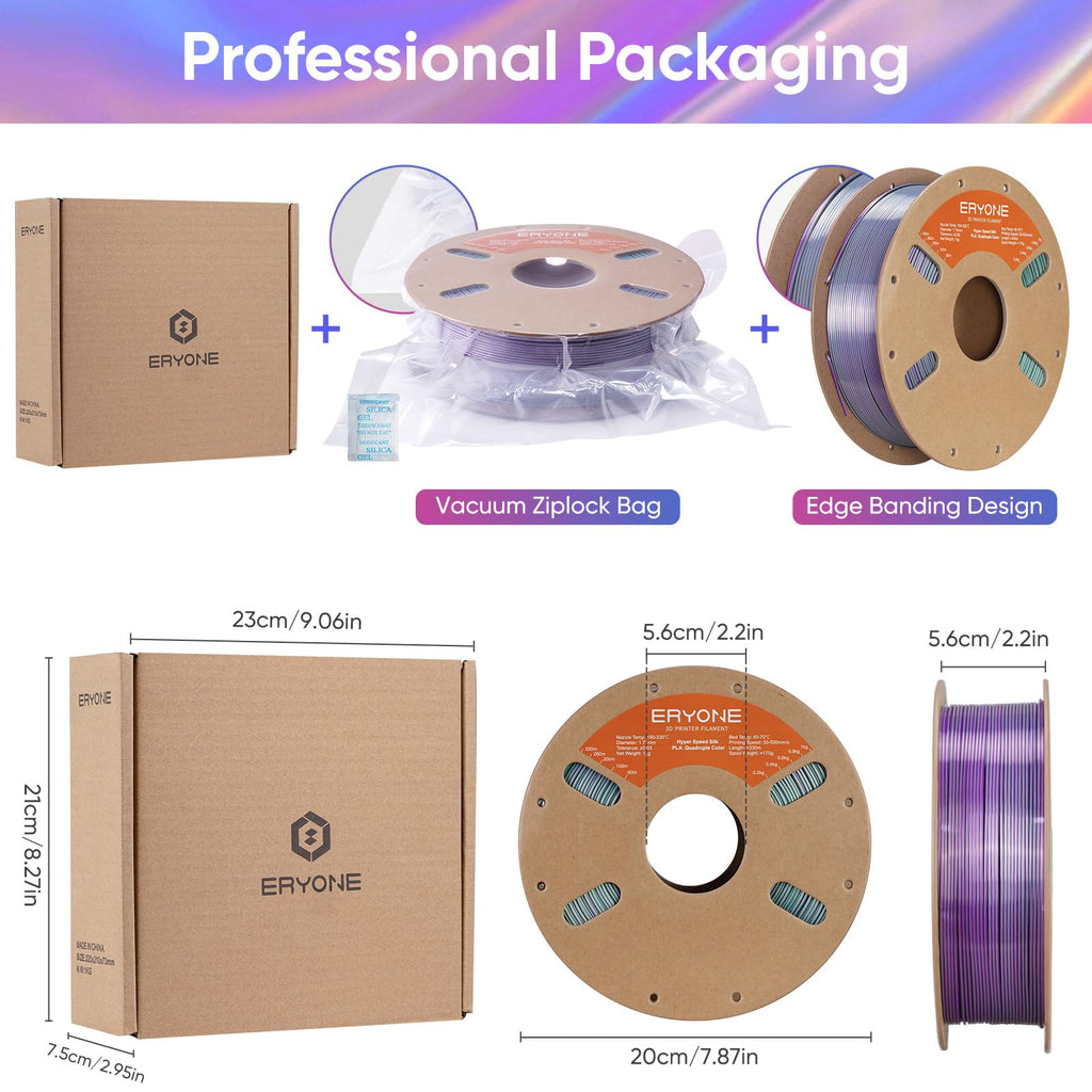 ERYONE Silk Filament PLA+ 1.75mm Shiny 3D Printer Filament, Multicolor PLA 4 in 1, 1kg (2.2LBS)/Spool, HS Silk Quadruple Color Aurora Dream (Teal Green & Violet & Electric Pink & Indigo) - The misfit market