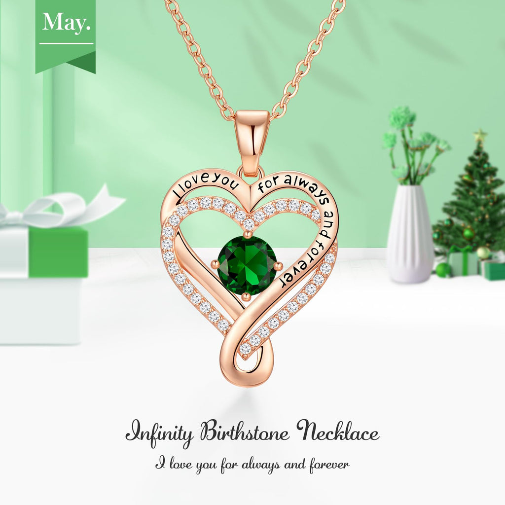 Infinity Love Heart Birthstone Necklace for Women Wife, S925 Sterling Silver Anniversary for Women Wife Birthday Gift for Her Girlfriend Mom Daughters, I Love You Women's Jewelry 18k Rose Gold Filled - The misfit market