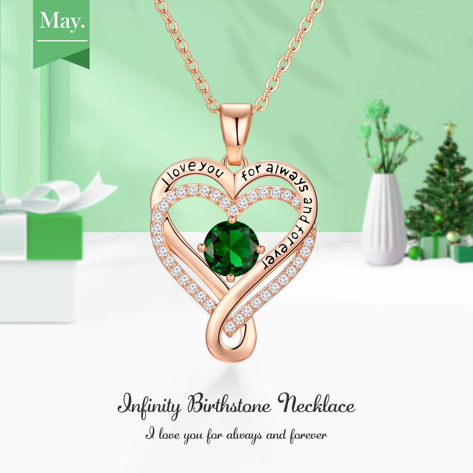 Infinity Love Heart Birthstone Necklace for Women Wife, S925 Sterling Silver Anniversary for Women Wife Birthday Gift for Her Girlfriend Mom Daughters, I Love You Women's Jewelry 18k Rose Gold Filled - The misfit market