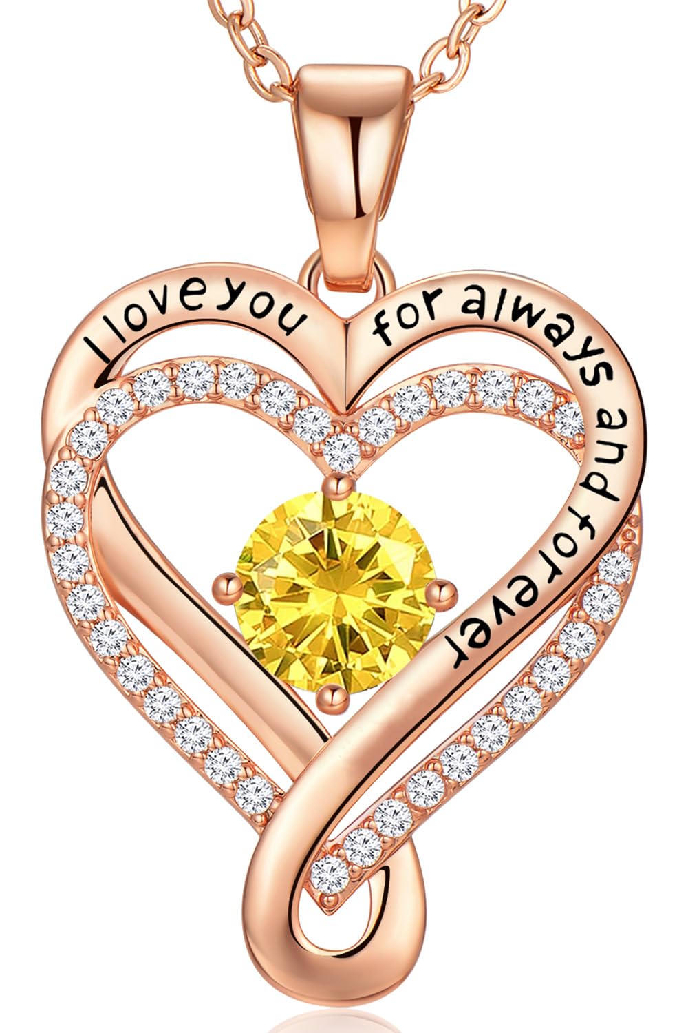 Infinity Love Heart Birthstone Necklace for Women Wife, S925 Sterling Silver Anniversary for Women Wife Birthday Gift for Her Girlfriend Mom Daughters, I Love You Women's Jewelry 18k Rose Gold Filled - The misfit market