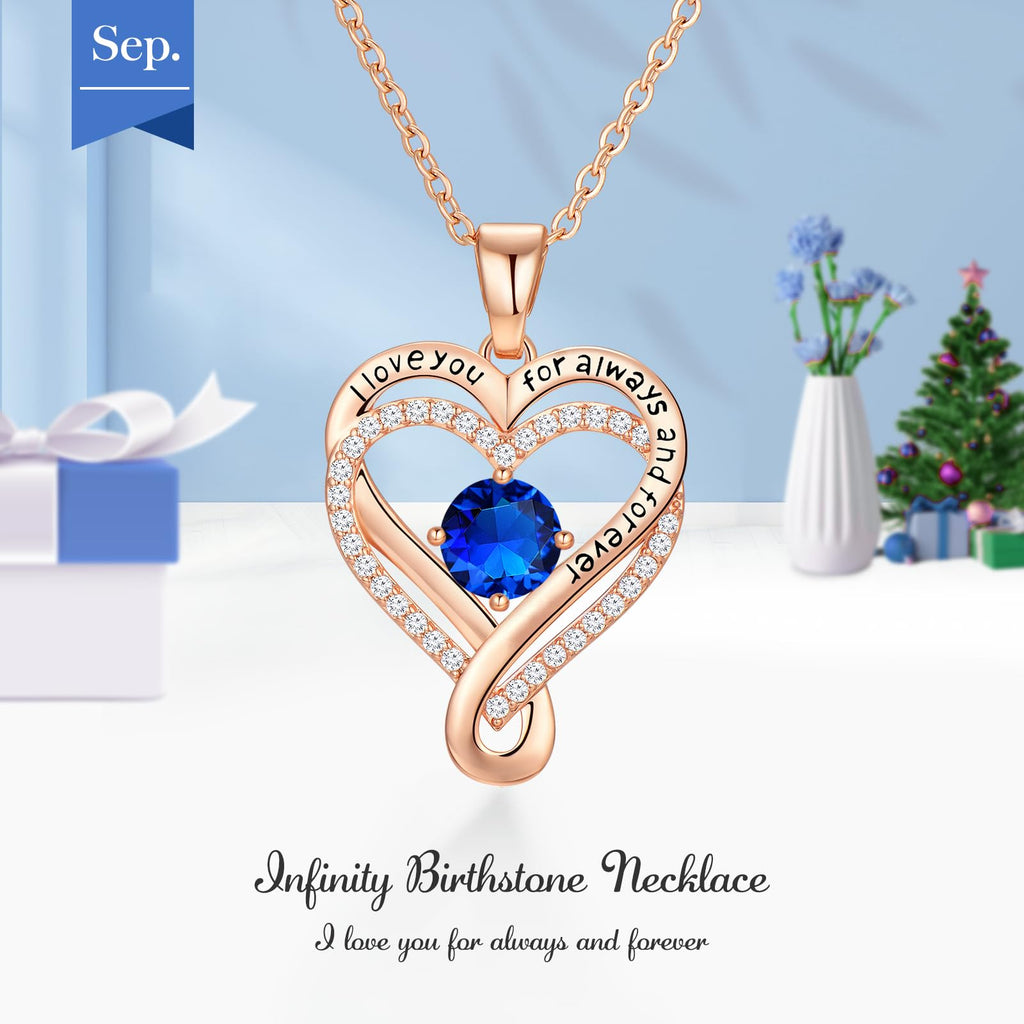 Infinity Love Heart Birthstone Necklace for Women Wife, S925 Sterling Silver Anniversary for Women Wife Birthday Gift for Her Girlfriend Mom Daughters, I Love You Women's Jewelry 18k Rose Gold Filled - The misfit market