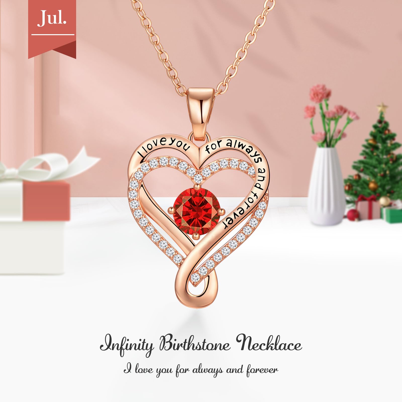 Infinity Love Heart Birthstone Necklace for Women Wife, S925 Sterling Silver Anniversary for Women Wife Birthday Gift for Her Girlfriend Mom Daughters, I Love You Women's Jewelry 18k Rose Gold Filled - The misfit market