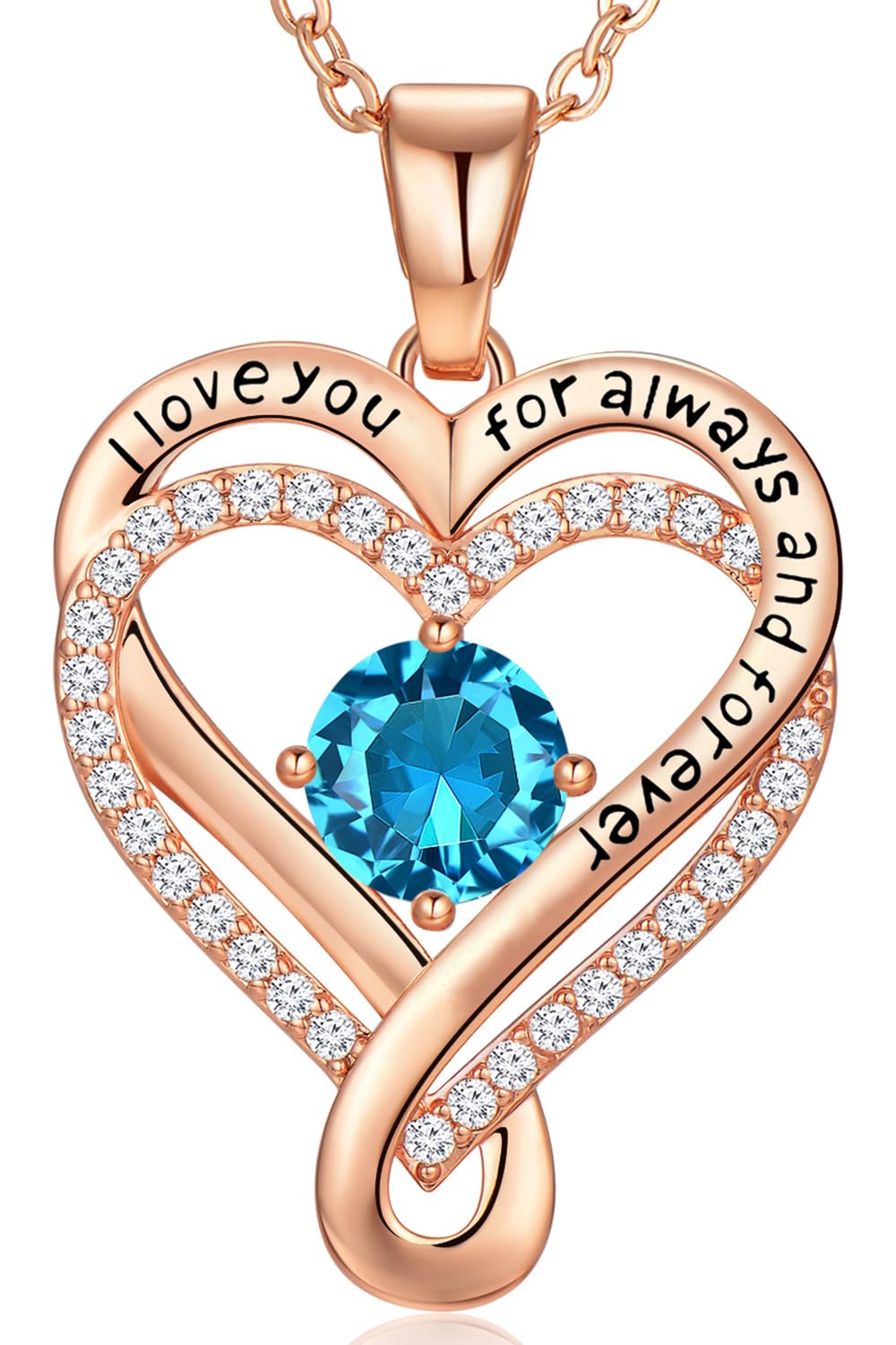 Infinity Love Heart Birthstone Necklace for Women Wife, S925 Sterling Silver Anniversary for Women Wife Birthday Gift for Her Girlfriend Mom Daughters, I Love You Women's Jewelry 18k Rose Gold Filled - The misfit market