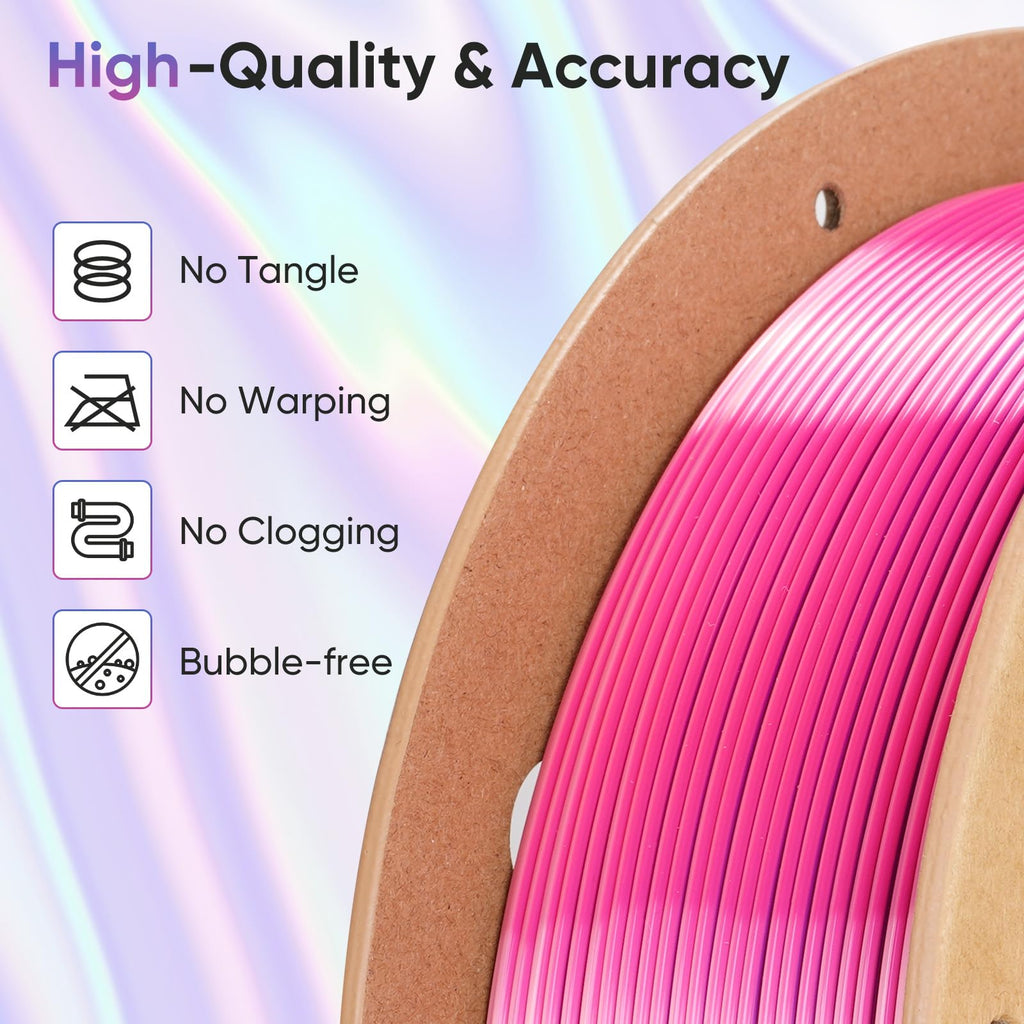 ERYONE Silk Filament PLA+ 1.75mm Shiny 3D Printer Filament, Multicolor PLA 4 in 1, 1kg (2.2LBS)/Spool, HS Silk Quadruple Color Aurora Dream (Teal Green & Violet & Electric Pink & Indigo) - The misfit market